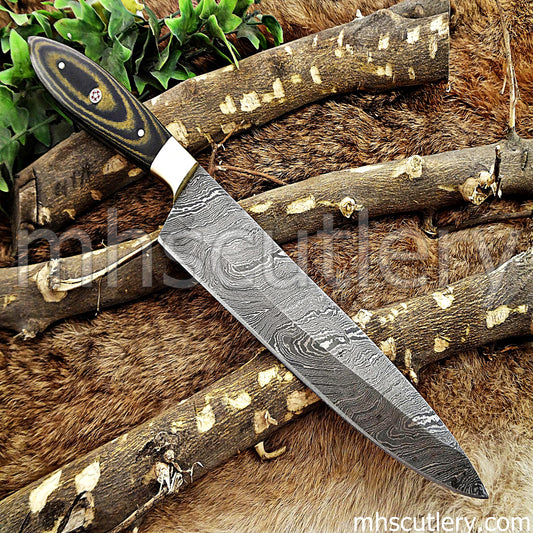 Hand Forged Damascus Steel Chef Knife / Micarta Handle | mhscutlery