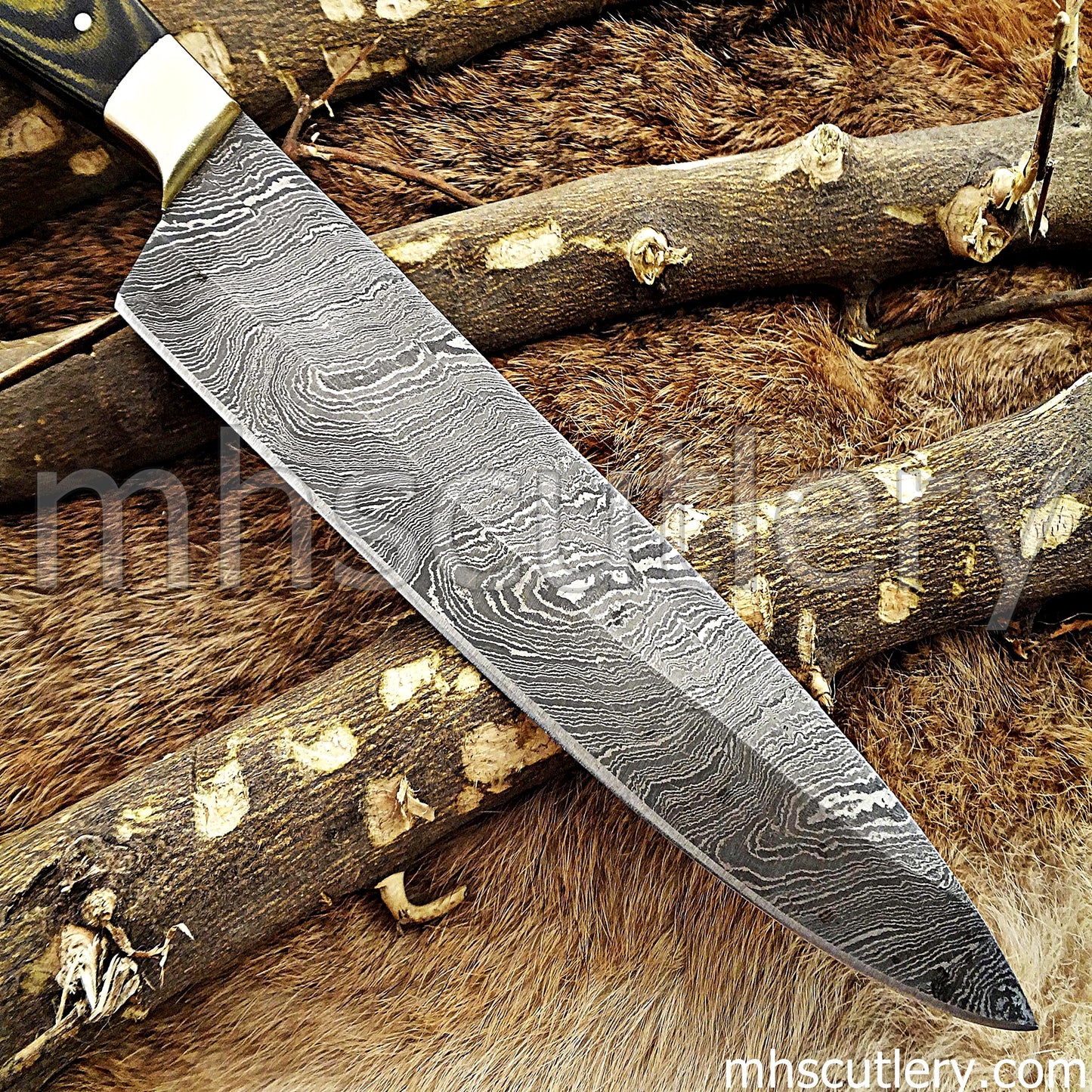 Hand Forged Damascus Steel Chef Knife / Micarta Handle | mhscutlery