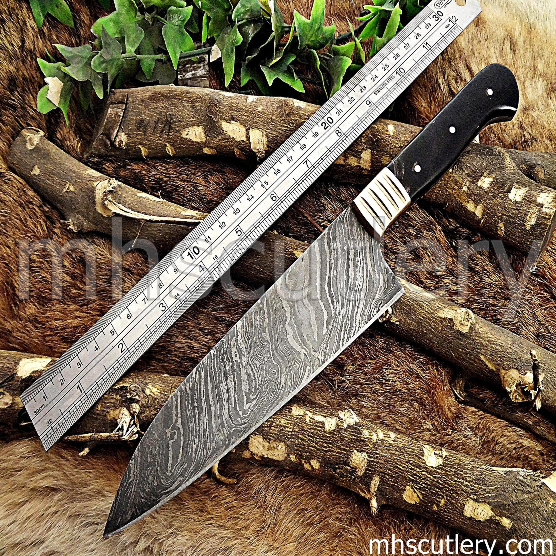 Damascus Steel Traditional Kitchen's Chef Knife / Bull Horn Handle | mhscutlery