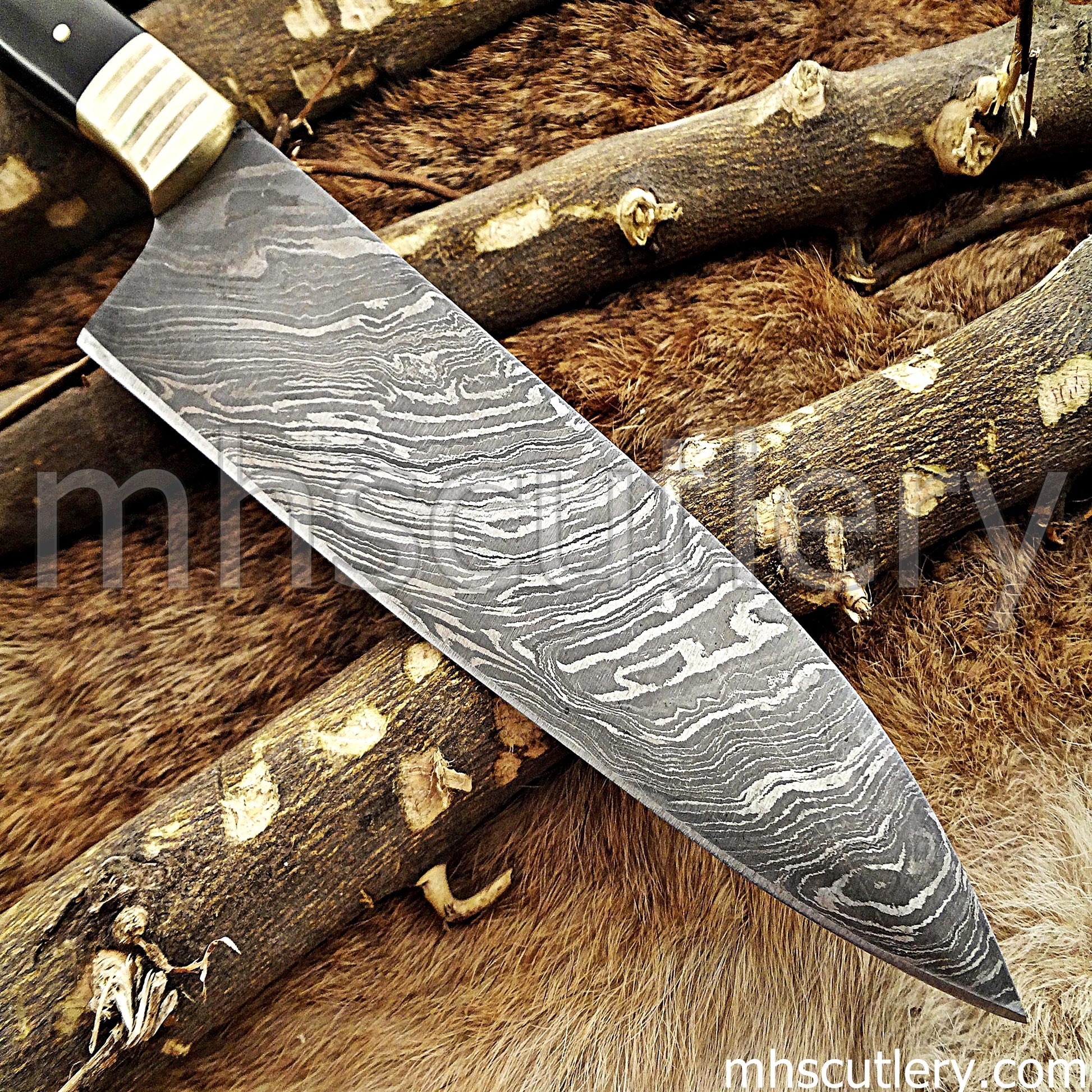 Damascus Steel Traditional Kitchen's Chef Knife / Bull Horn Handle | mhscutlery
