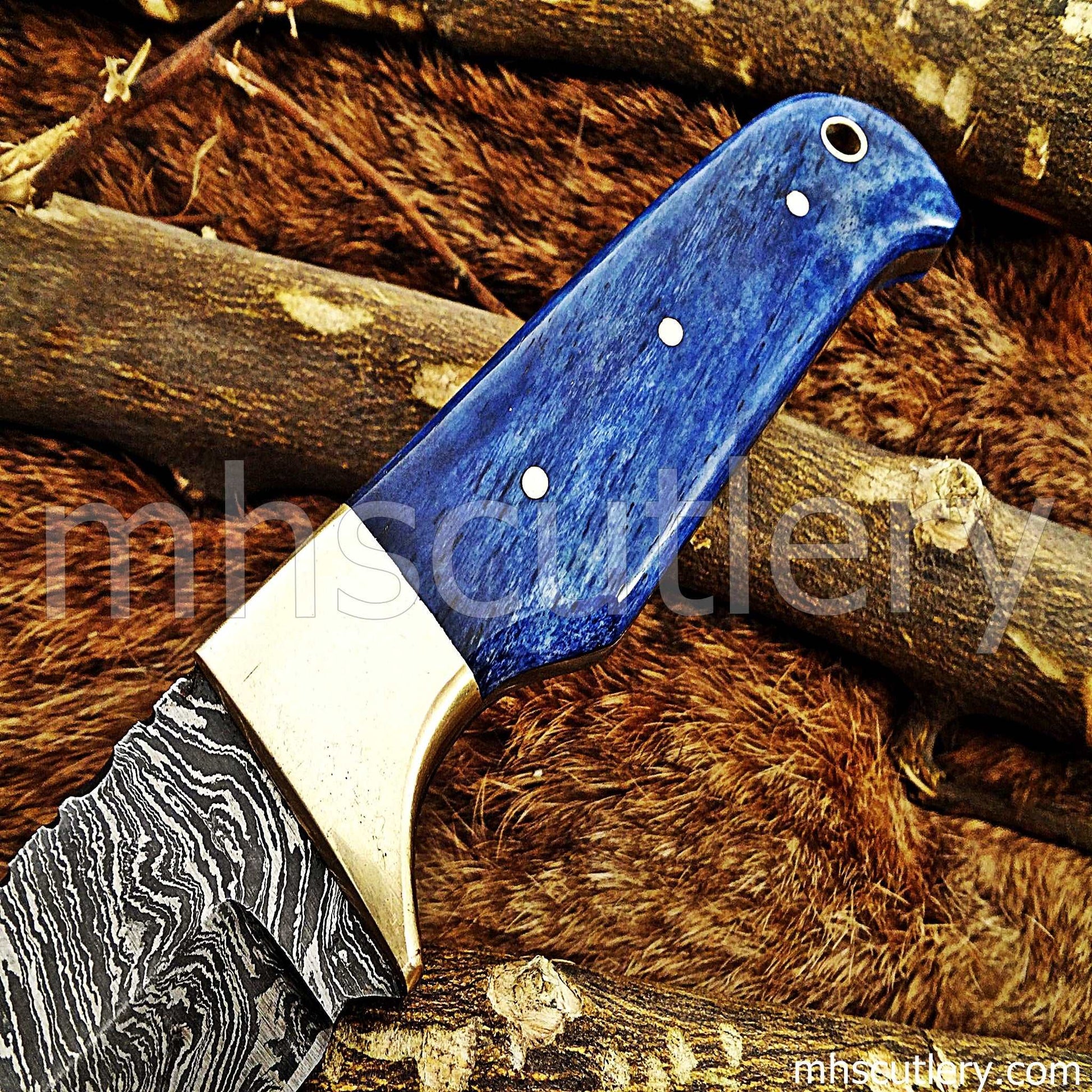 Custom Hand Forged Damascus Steel Gut Hook Hunter | mhscutlery