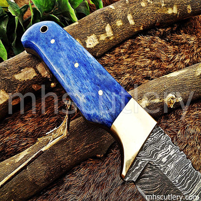 Custom Hand Forged Damascus Steel Gut Hook Hunter | mhscutlery