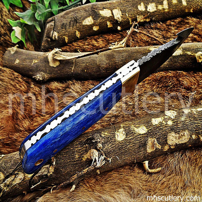 Custom Hand Forged Damascus Steel Gut Hook Hunter | mhscutlery
