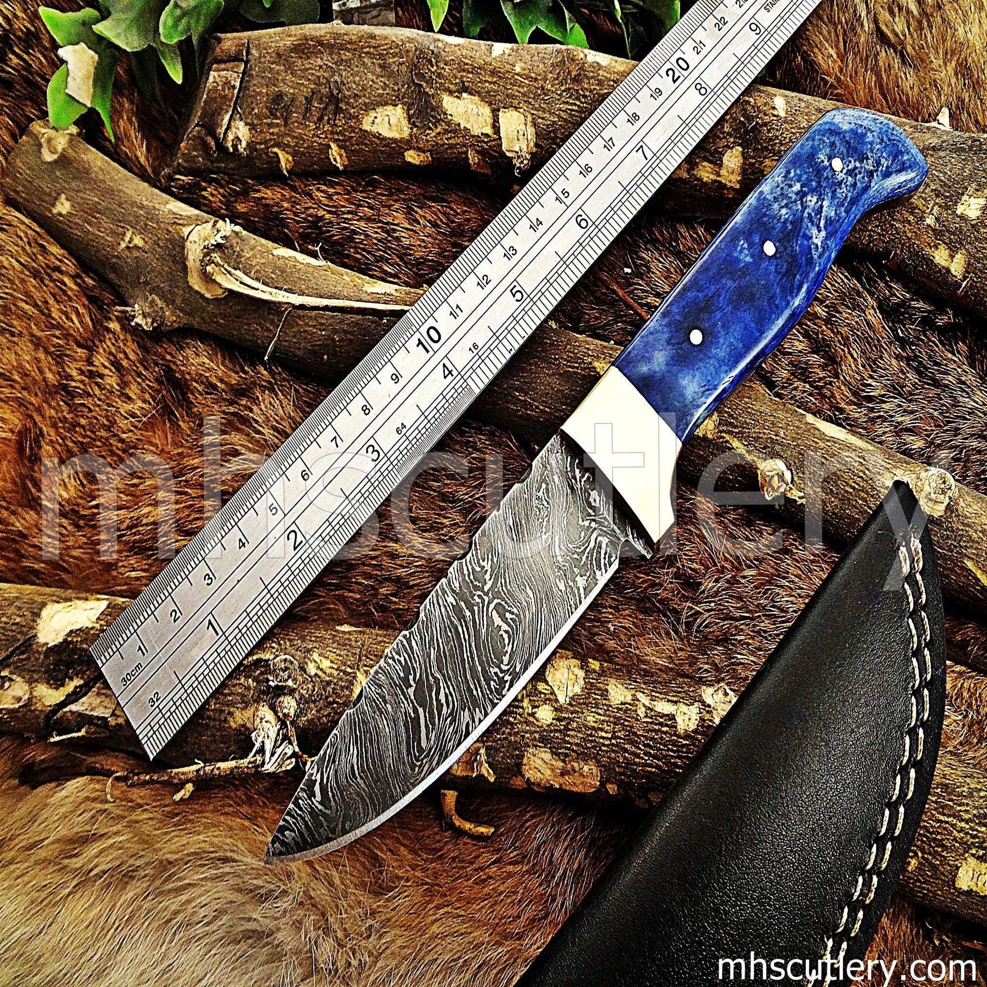 Custom Hand Forged Damascus Steel Hunter Skinner Knife | mhscutlery