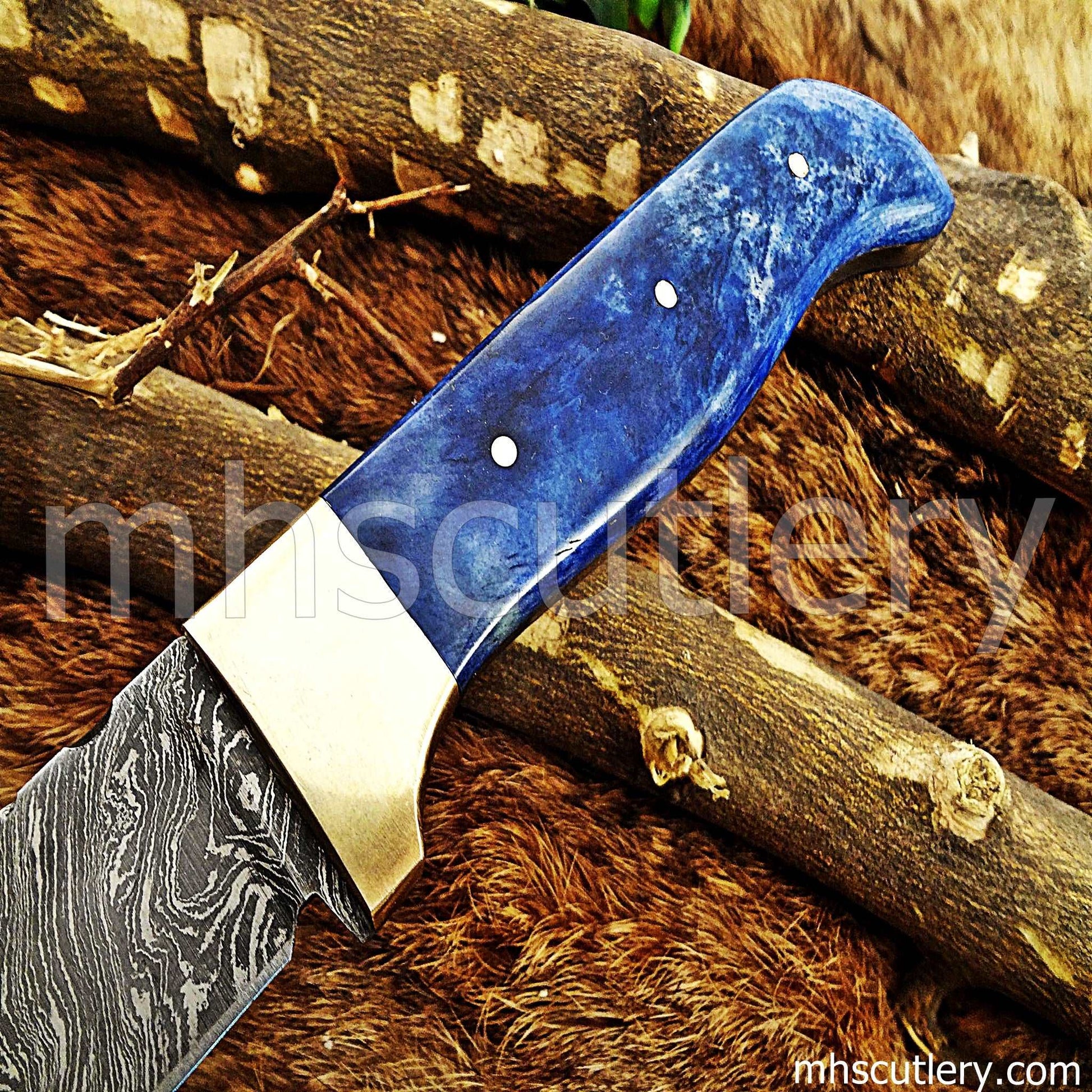 Custom Hand Forged Damascus Steel Hunter Skinner Knife | mhscutlery