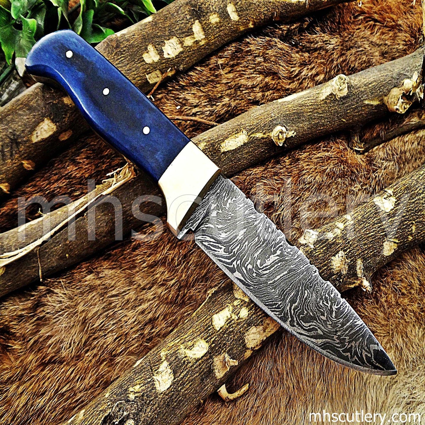 Custom Hand Forged Damascus Steel Hunter Skinner Knife | mhscutlery
