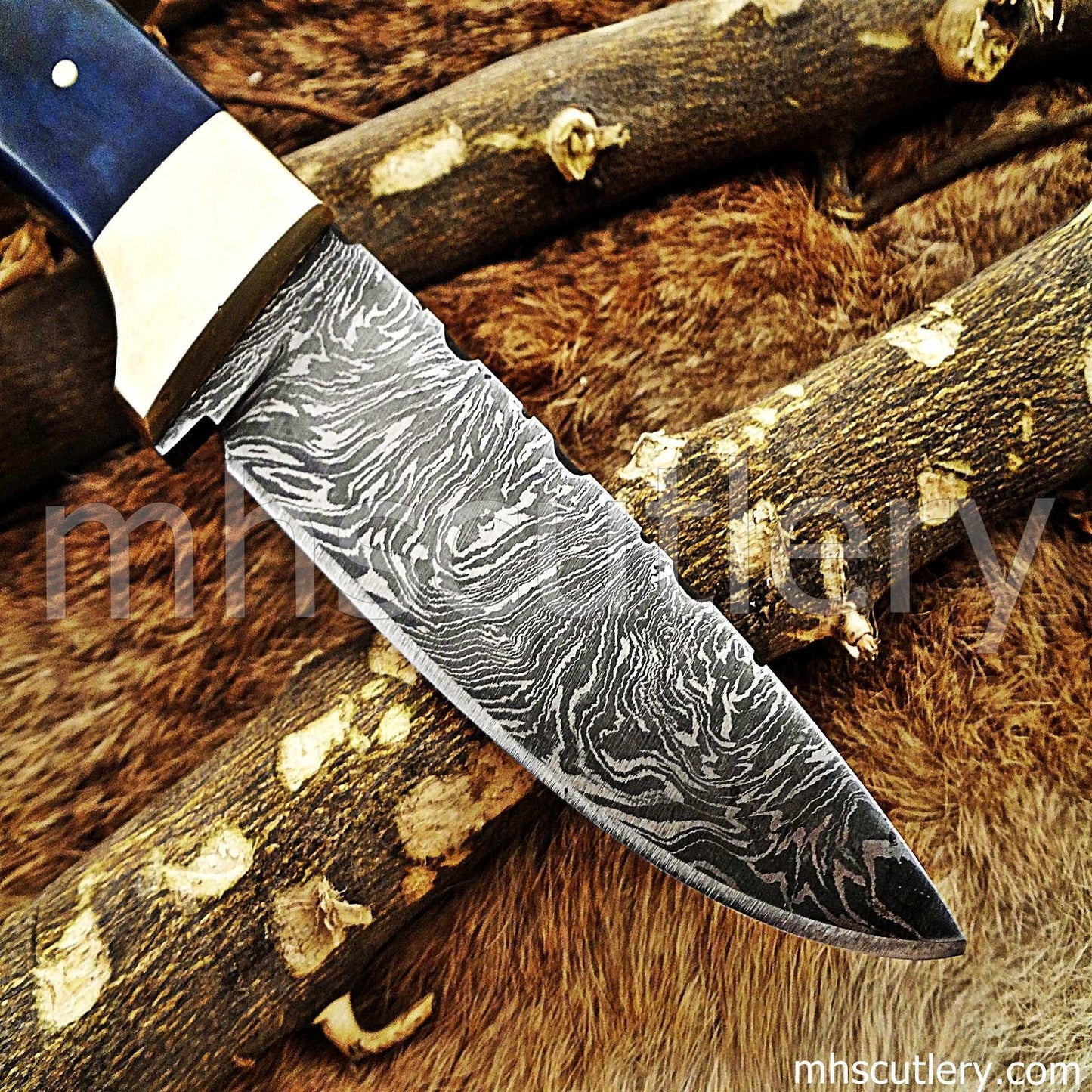 Custom Hand Forged Damascus Steel Hunter Skinner Knife | mhscutlery