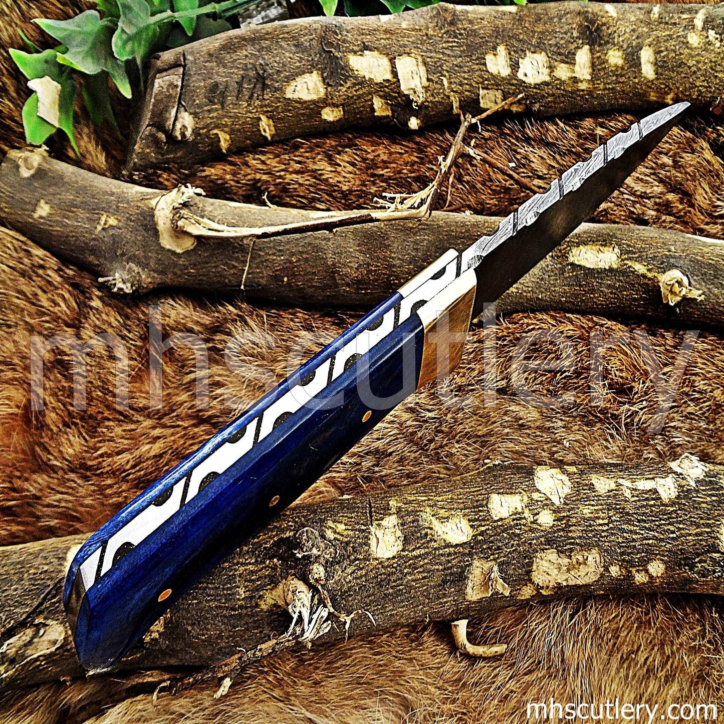 Custom Hand Forged Damascus Steel Hunter Skinner Knife | mhscutlery
