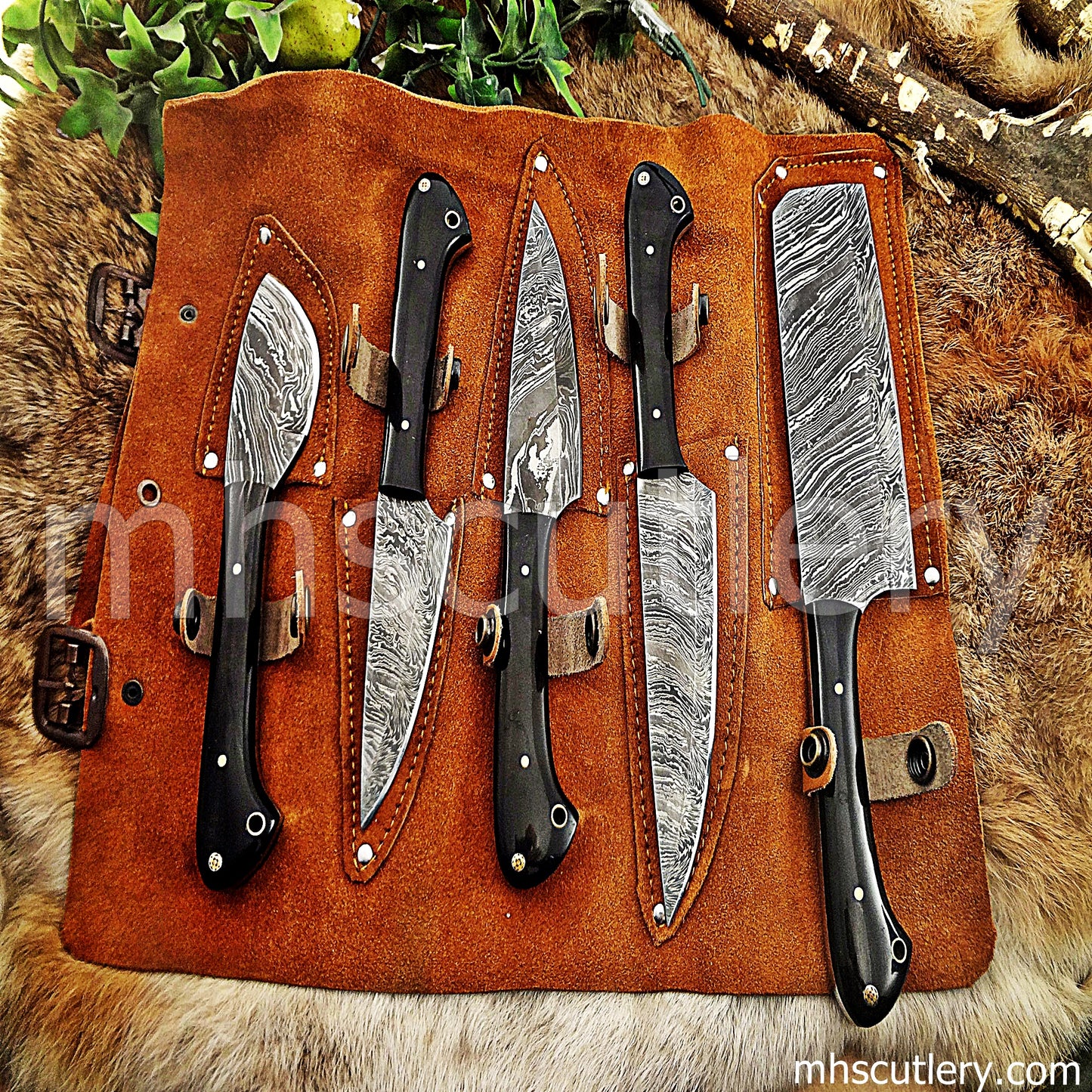 Handmade Damascus Steel Kitchen Knife Set / 5 Pcs | mhscutlery