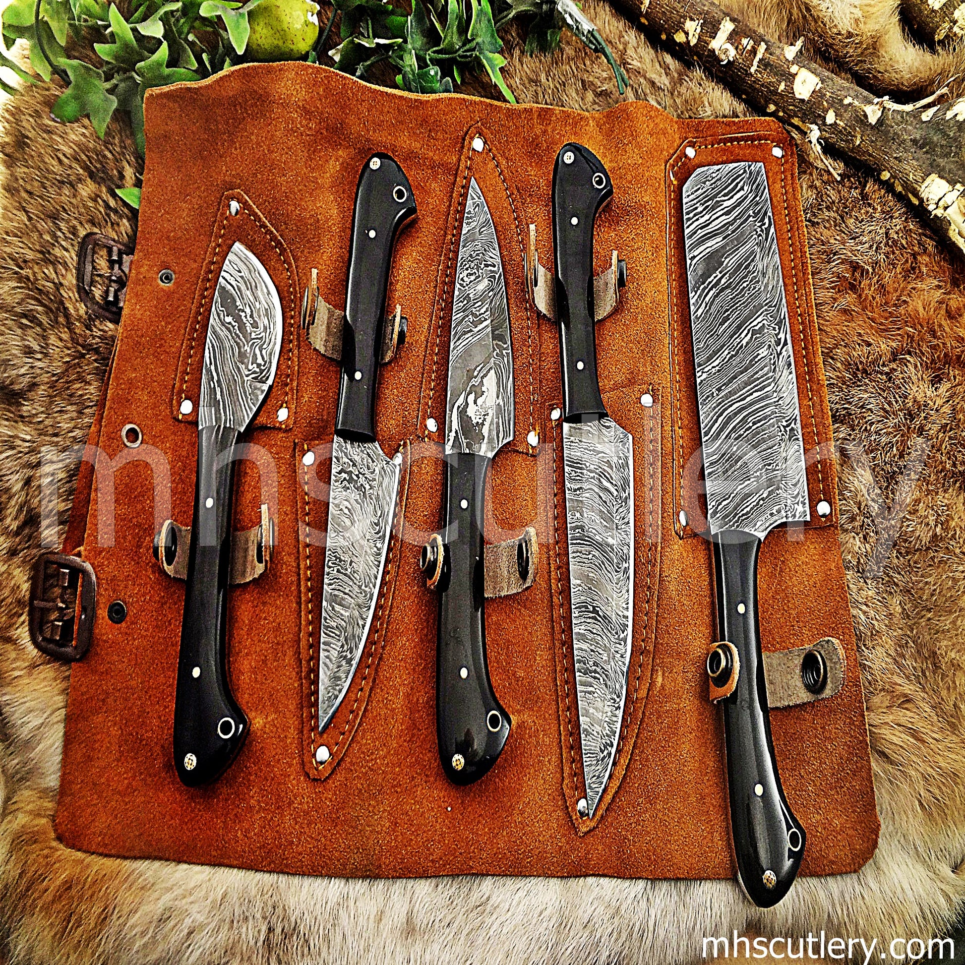 Handmade Damascus Steel Kitchen Knife Set / 5 Pcs | mhscutlery