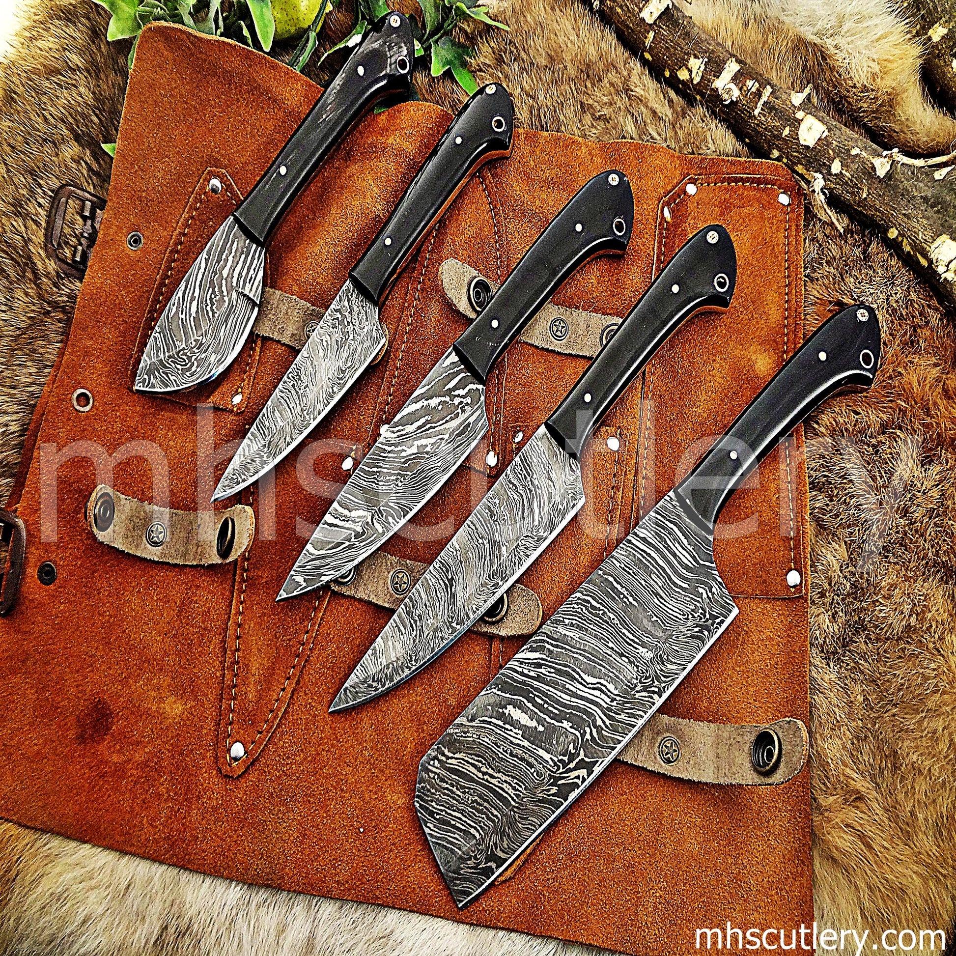 Handmade Damascus Steel Kitchen Knife Set / 5 Pcs | mhscutlery