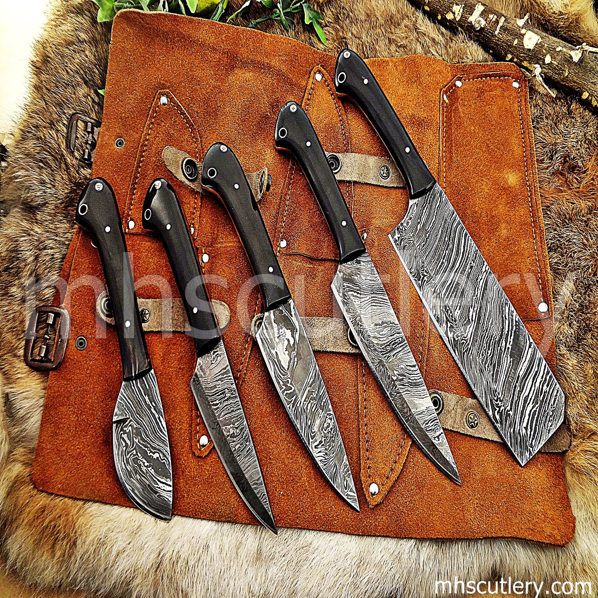Handmade Damascus Steel Kitchen Knife Set / 5 Pcs | mhscutlery