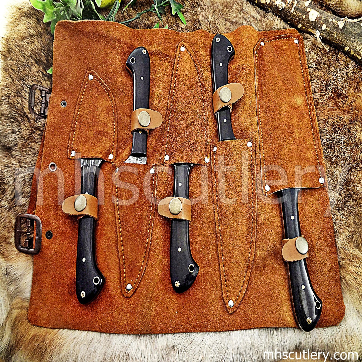 Handmade Damascus Steel Kitchen Knife Set / 5 Pcs | mhscutlery