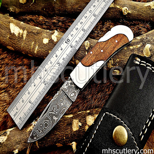 Handmade Damascus Steel Mini Folding Knife | mhscutlery