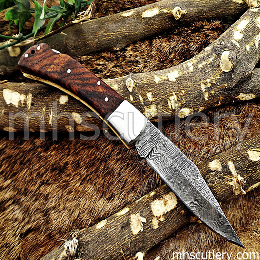 Damascus Steel Traditional Folding Knife | mhscutlery