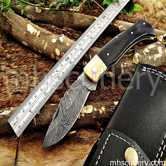 Damascus Steel Classic Pocket Knife | mhscutlery