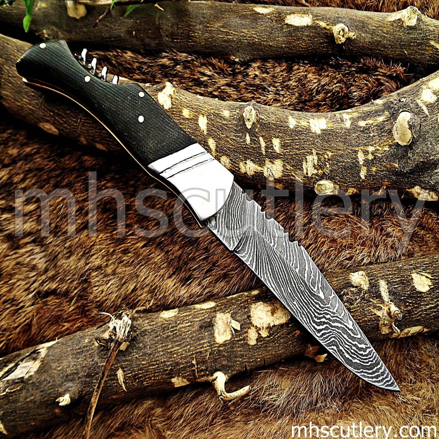 Custom Hand Forged Damascus Steel French Corkscrew Folding Pocket Knife | mhscutlery