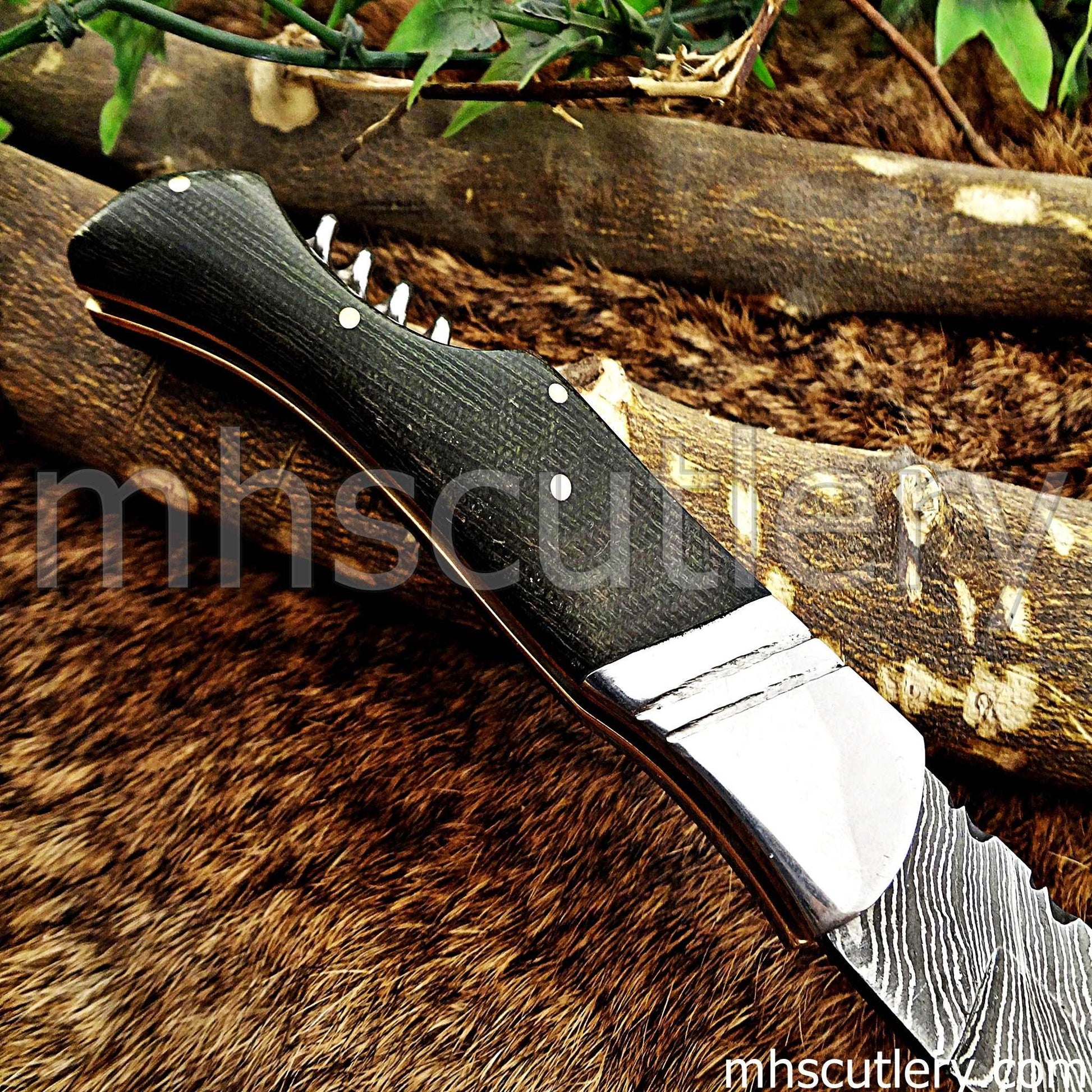 Custom Hand Forged Damascus Steel French Corkscrew Folding Pocket Knife | mhscutlery