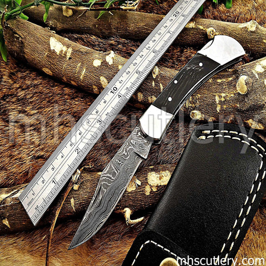 Custom Hand Forged Damascus Steel Buck Folder Lookalike | mhscutlery