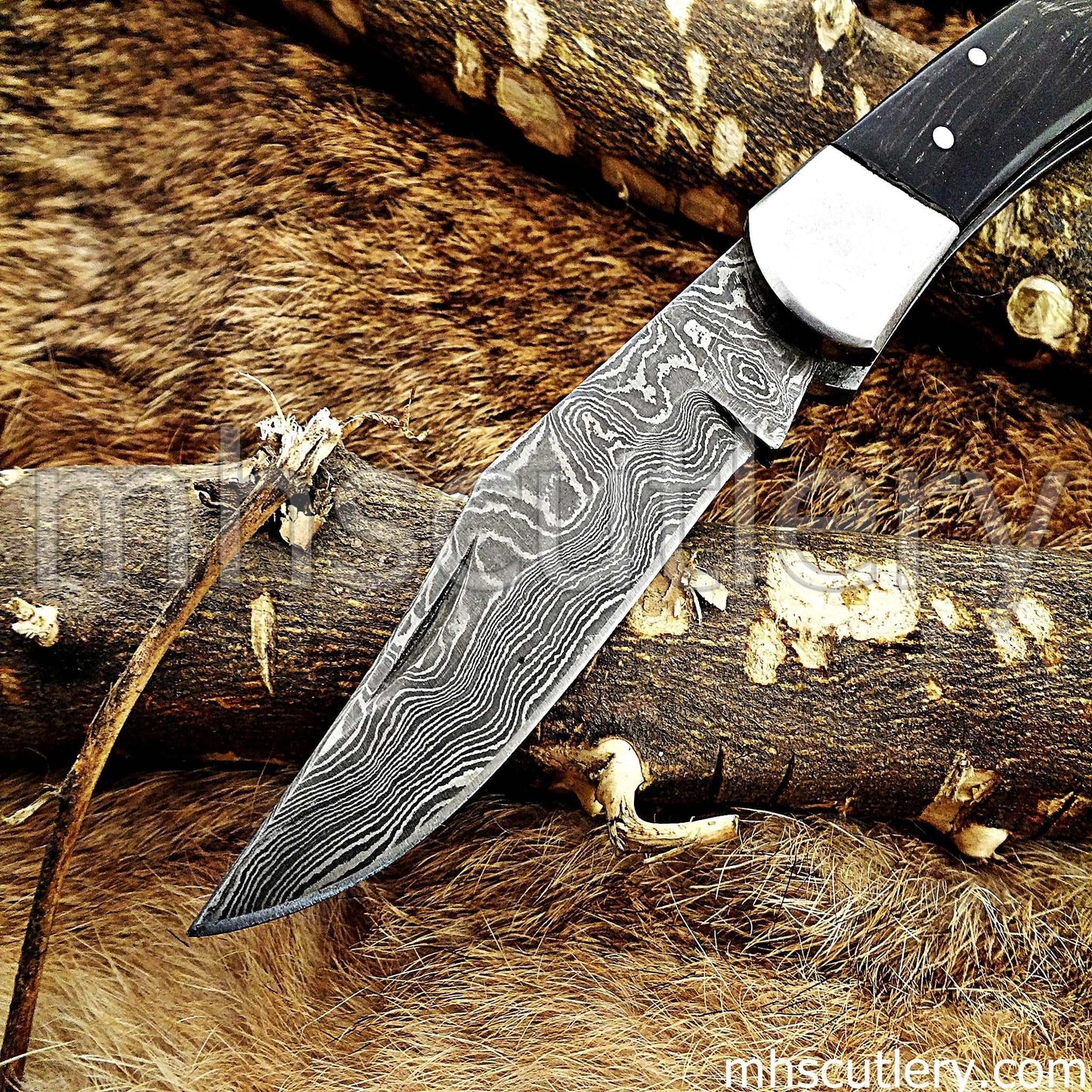 Custom Hand Forged Damascus Steel Buck Folder Lookalike | mhscutlery
