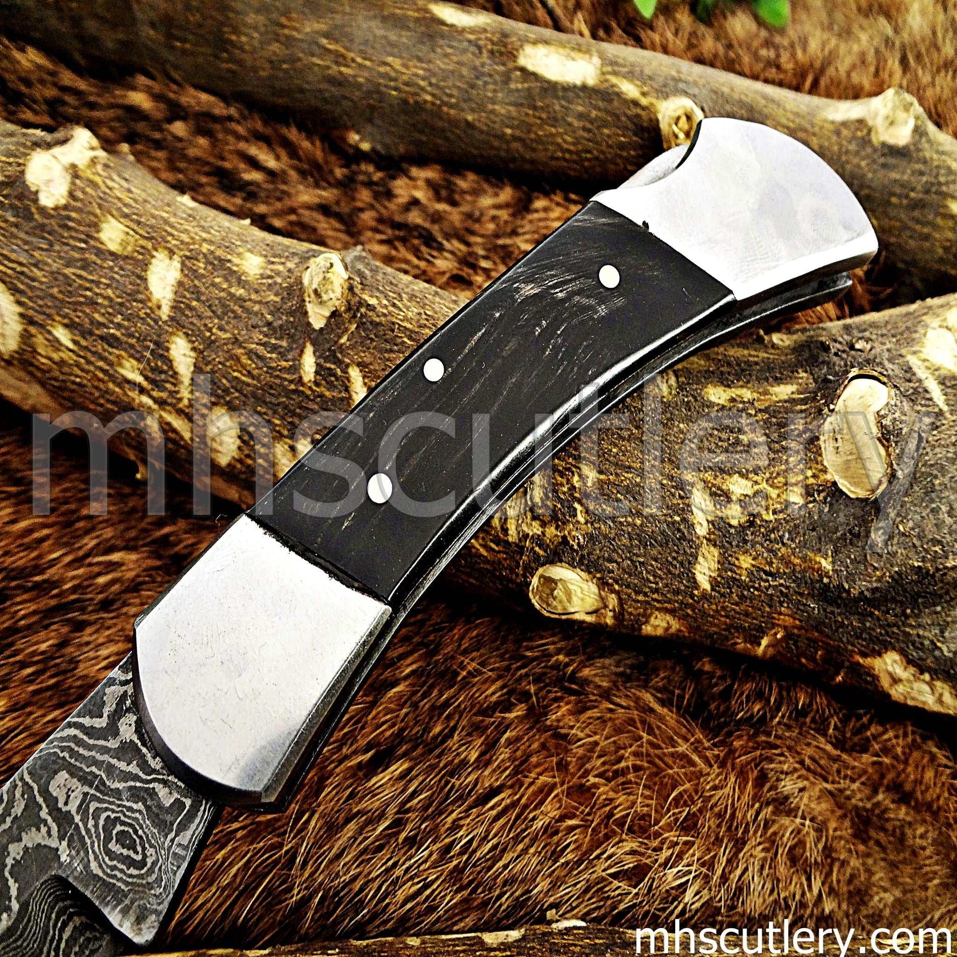 Custom Hand Forged Damascus Steel Buck Folder Lookalike | mhscutlery