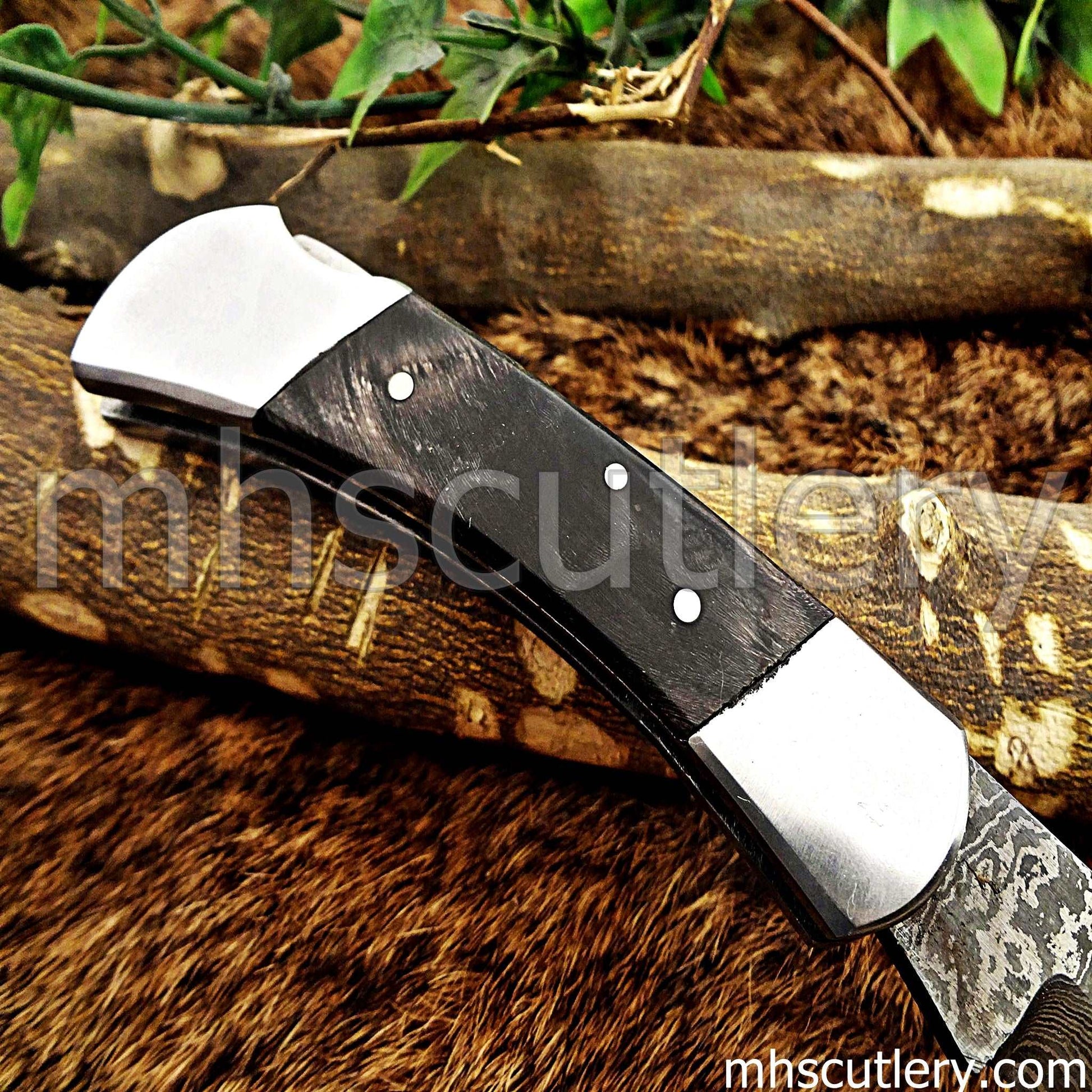 Custom Hand Forged Damascus Steel Buck Folder Lookalike | mhscutlery