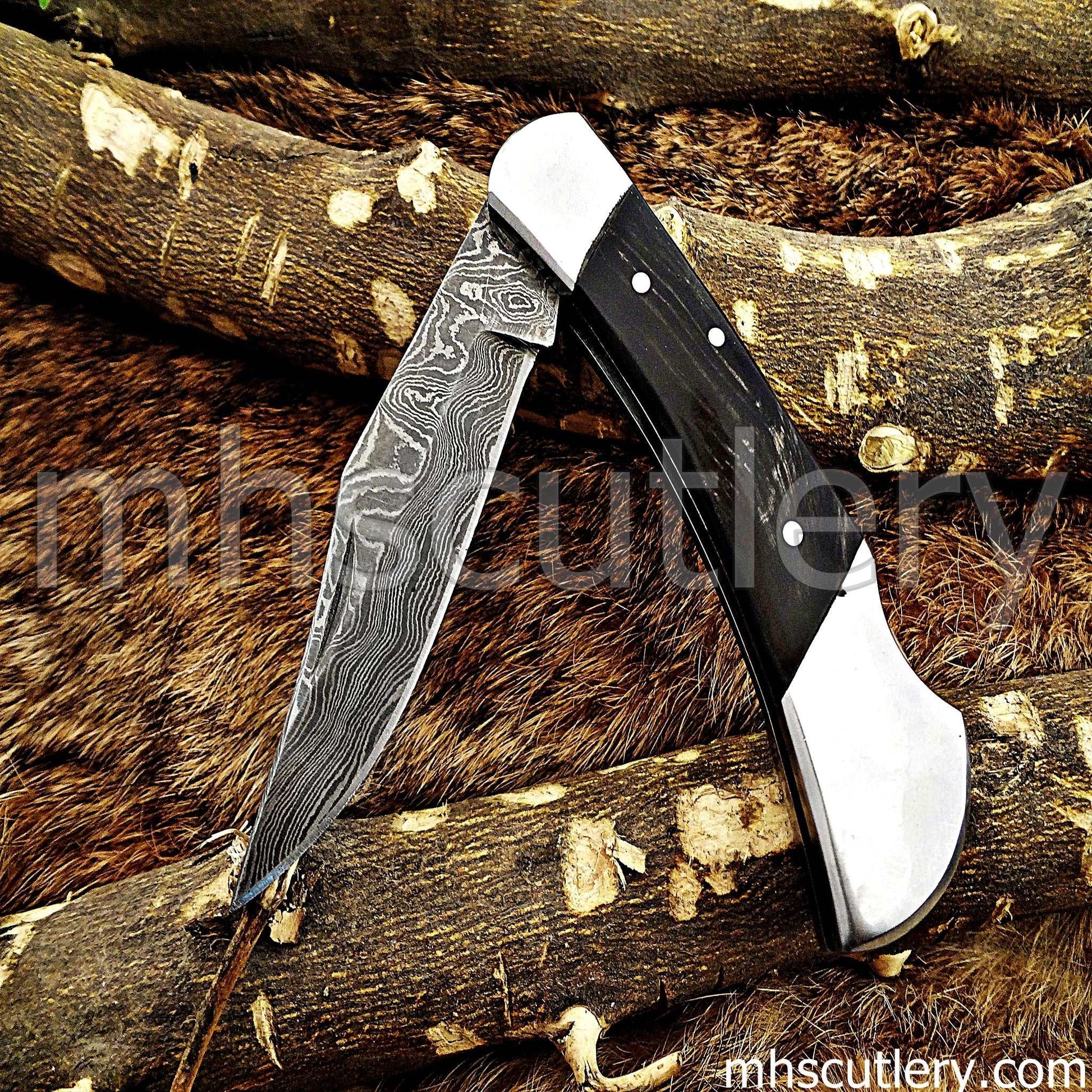 Custom Hand Forged Damascus Steel Buck Folder Lookalike | mhscutlery