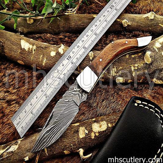 Custom Handmade Damascus Steel Folder Knife | mhscutlery