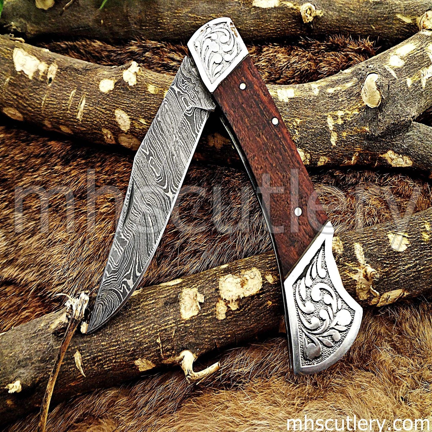 Custom Hand Forged Damascus Steel Classic Folding Pocket Knife | mhscutlery