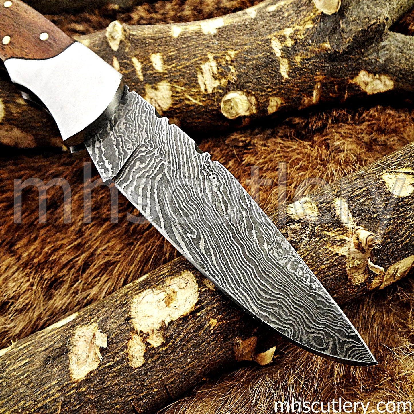 Hand Forged Damascus Steel Pocket Knife / Wood Handle | mhscutlery