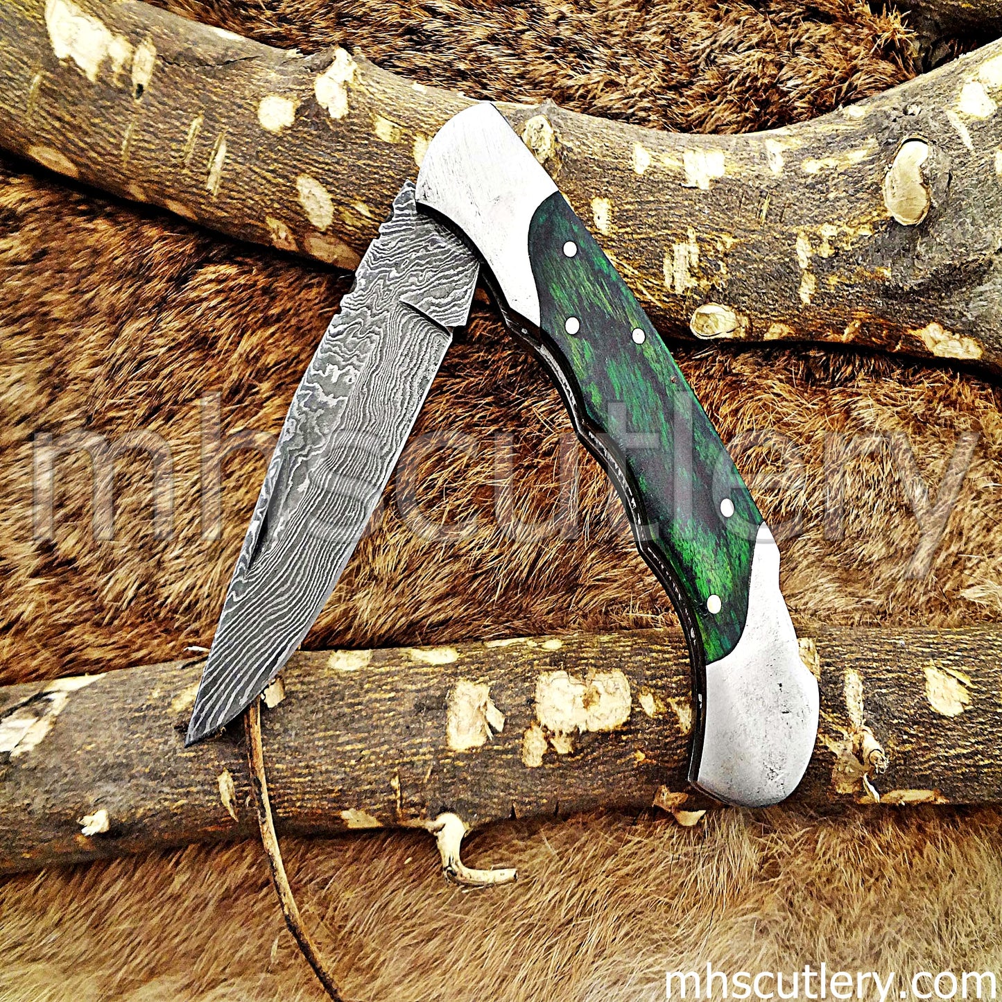 Handmade Damascus Steel Folding Knife | mhscutlery