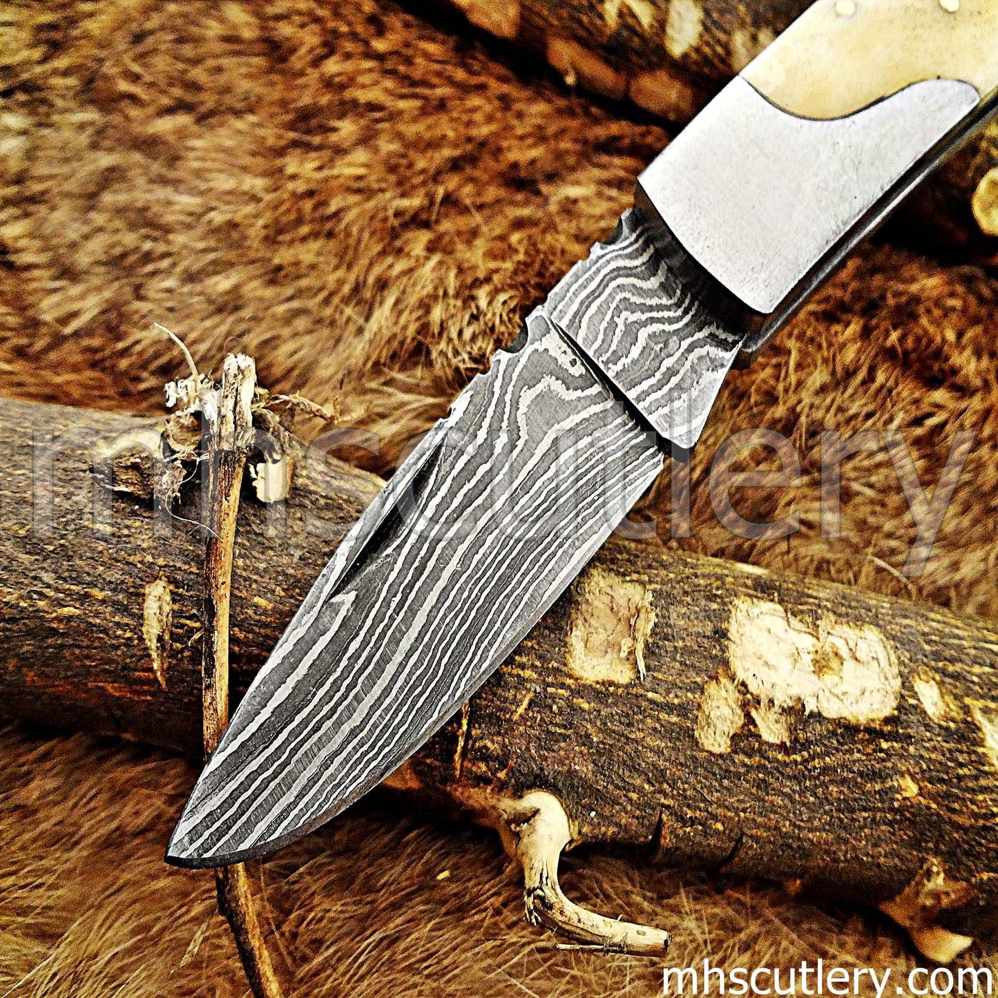 Custom Hand Forged Damascus Steel Mini Folding Pocket Knife | mhscutlery