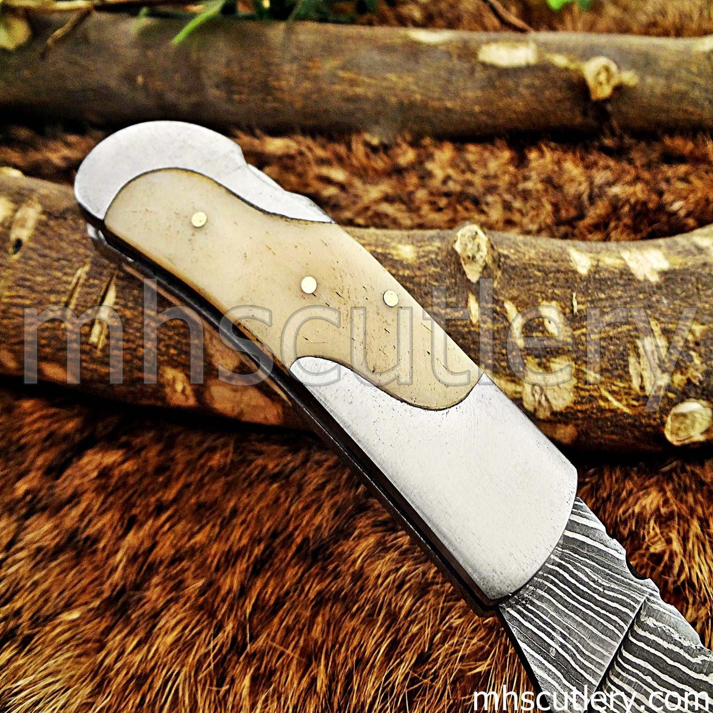 Custom Hand Forged Damascus Steel Mini Folding Pocket Knife | mhscutlery