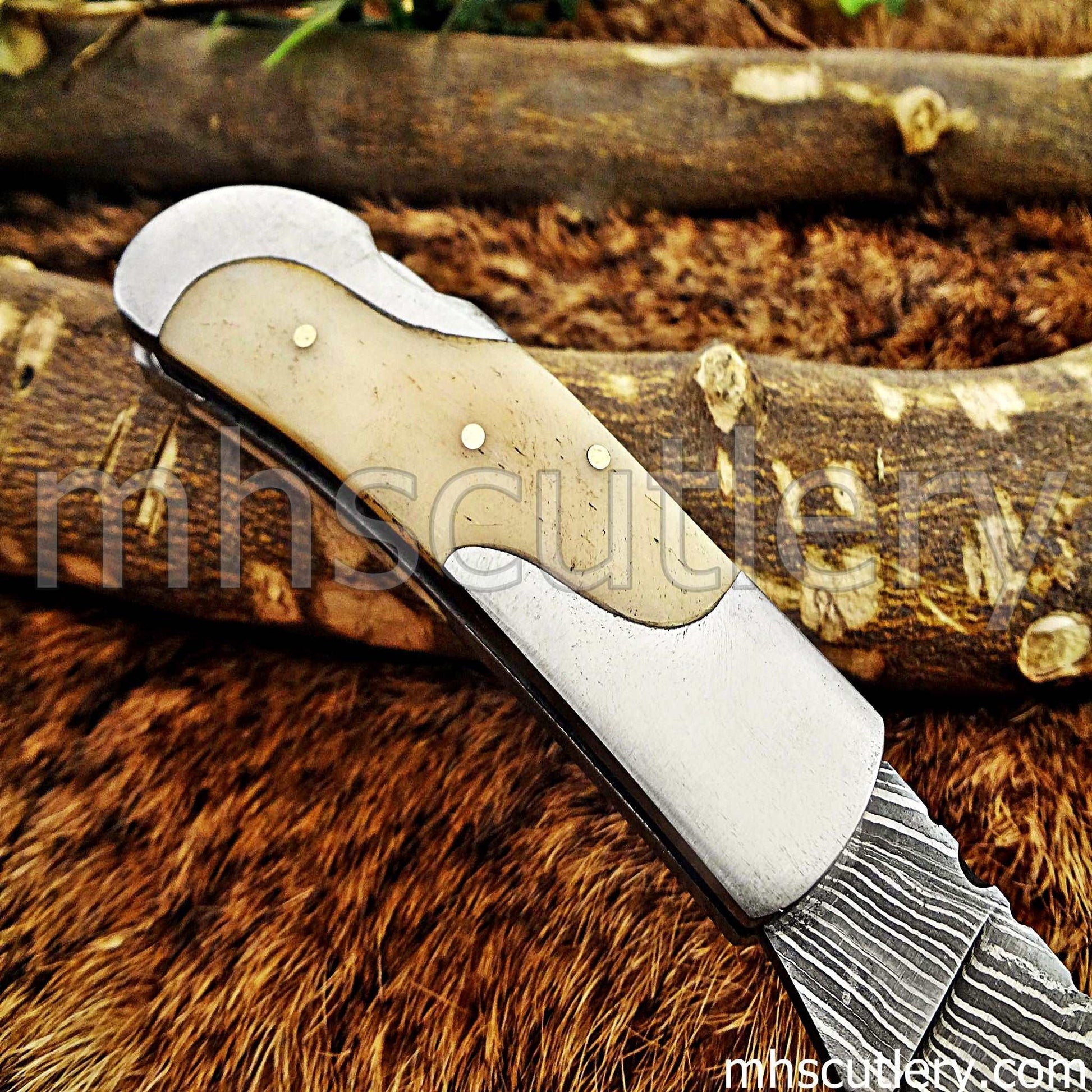 Custom Hand Forged Damascus Steel Mini Folding Pocket Knife | mhscutlery