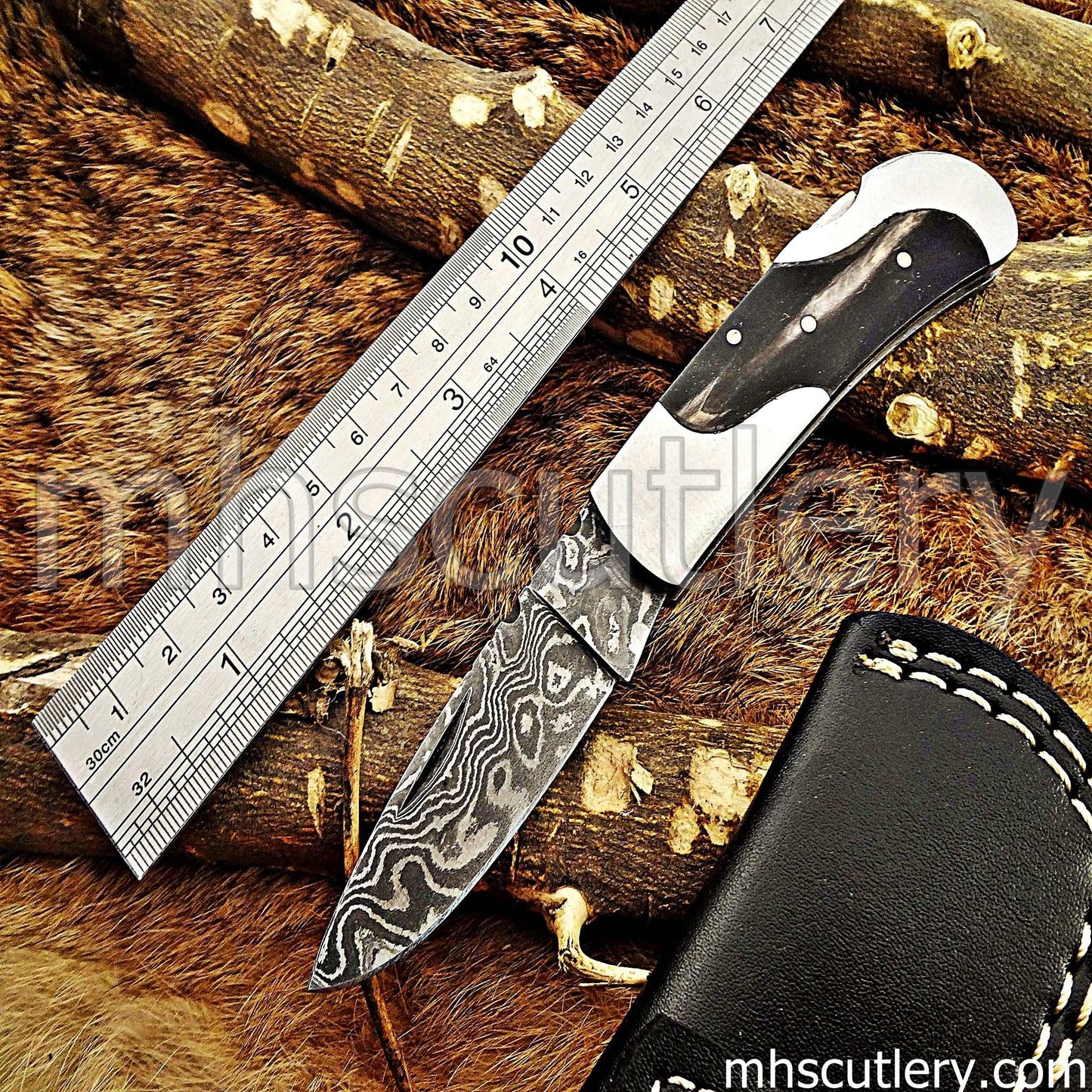 Custom Hand Forged Damascus Steel Pocket EDC Knife | mhscutlery