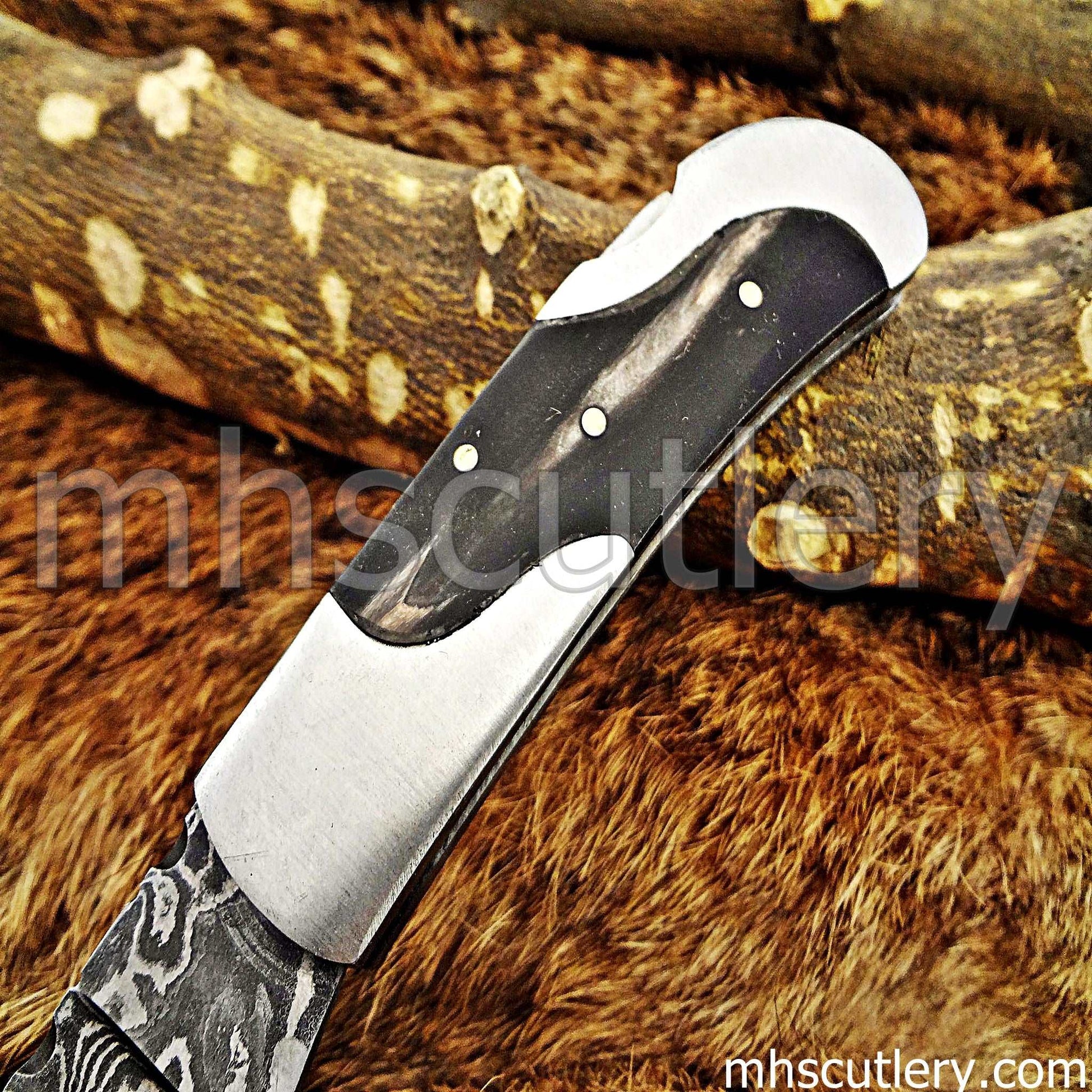 Custom Hand Forged Damascus Steel Pocket EDC Knife | mhscutlery