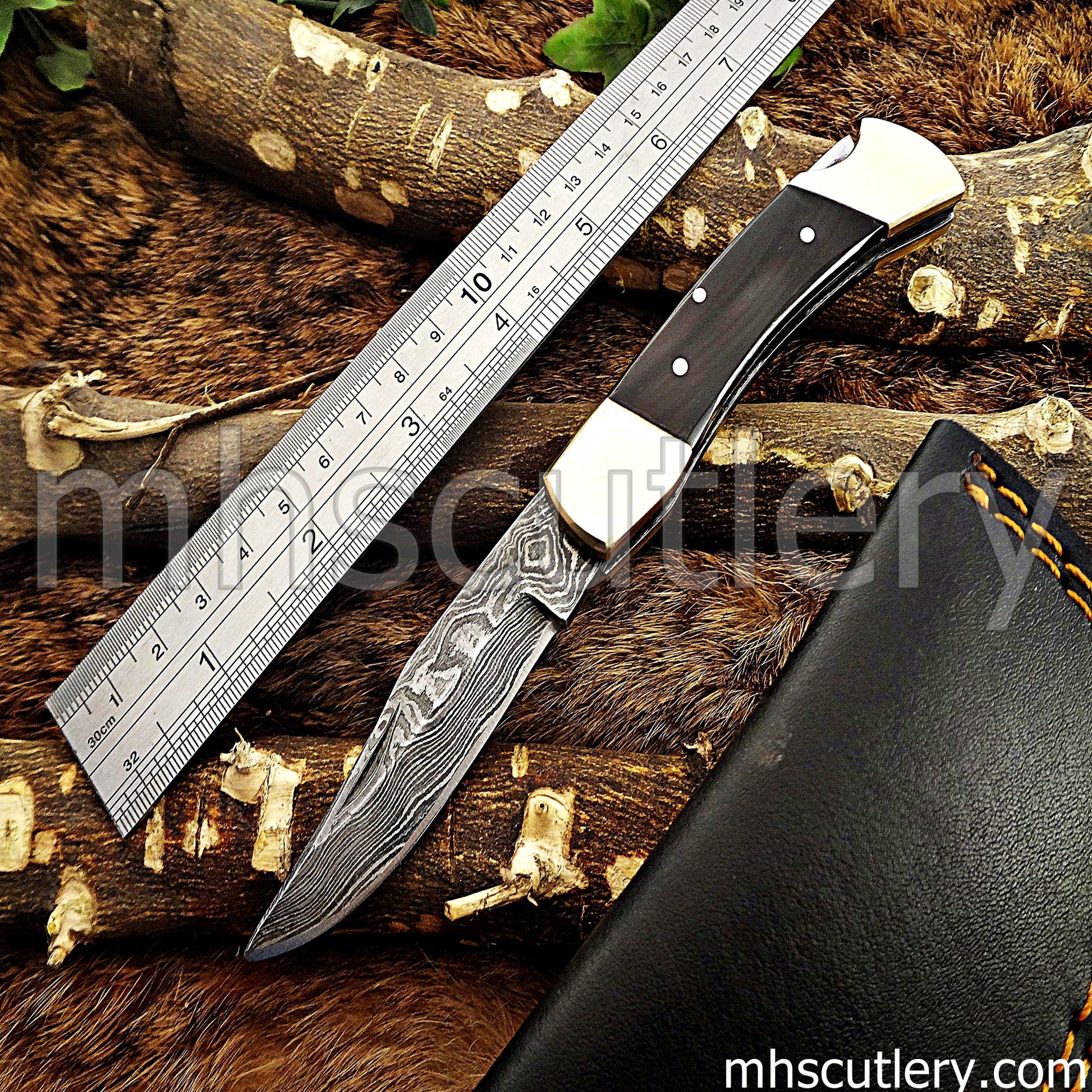 Damascus Steel Buck Folding Knife | mhscutlery