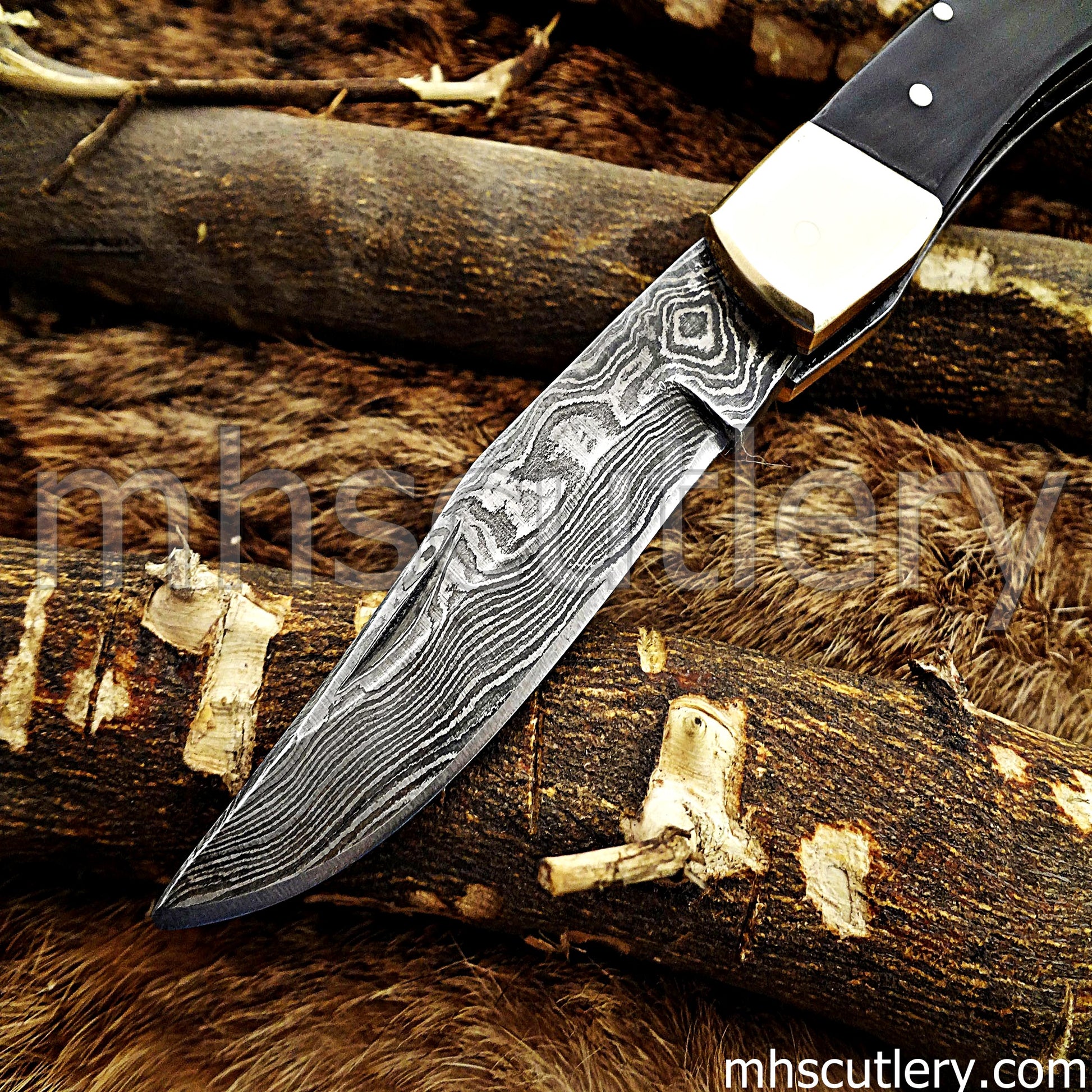 Damascus Steel Buck Folding Knife | mhscutlery