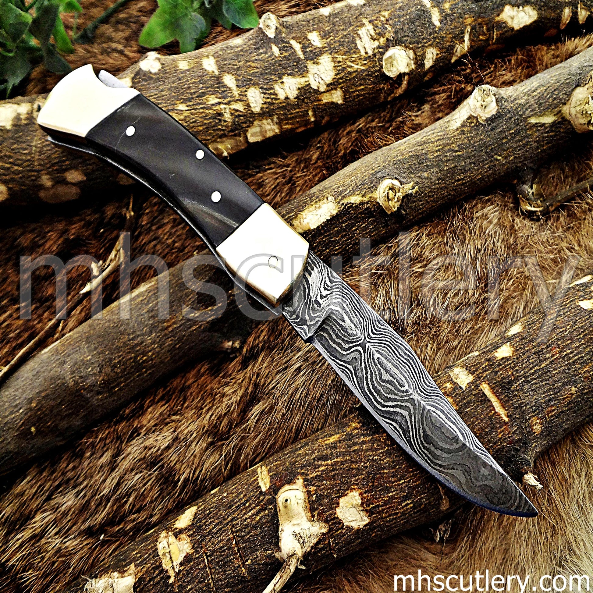 Damascus Steel Buck Folding Knife | mhscutlery