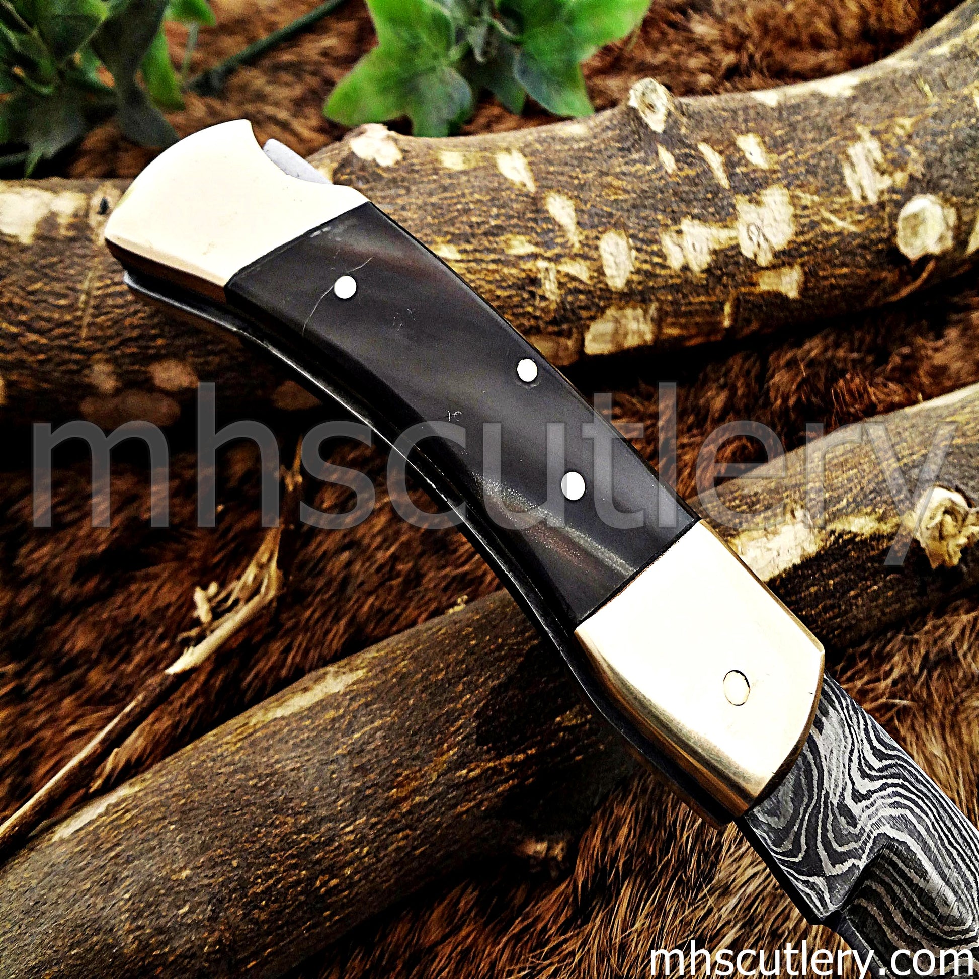 Damascus Steel Buck Folding Knife | mhscutlery