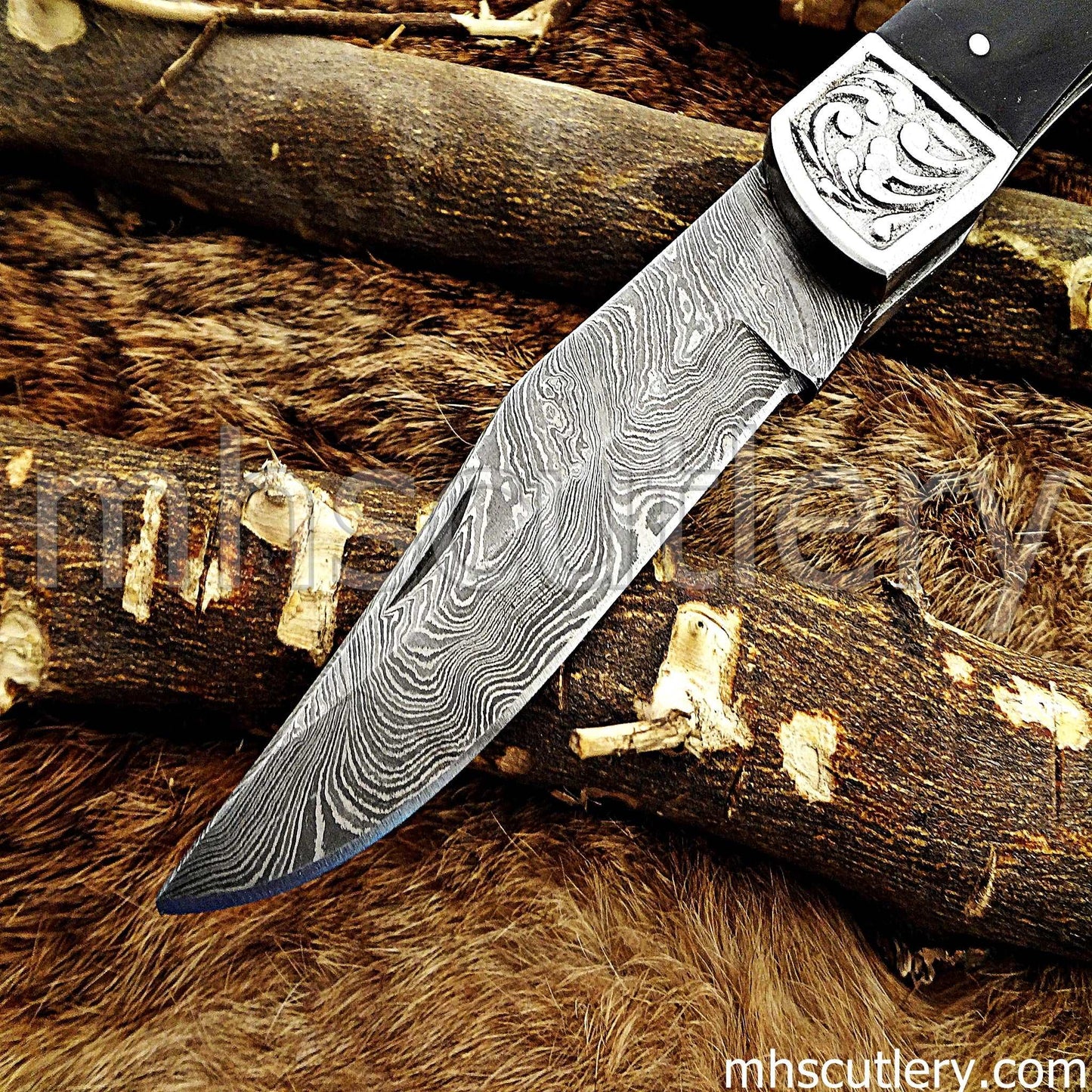 Custom Hand Forged Damascus Steel Folding Pocket Knife | mhscutlery
