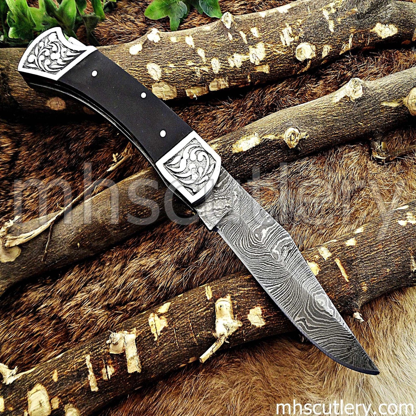 Custom Hand Forged Damascus Steel Folding Pocket Knife | mhscutlery