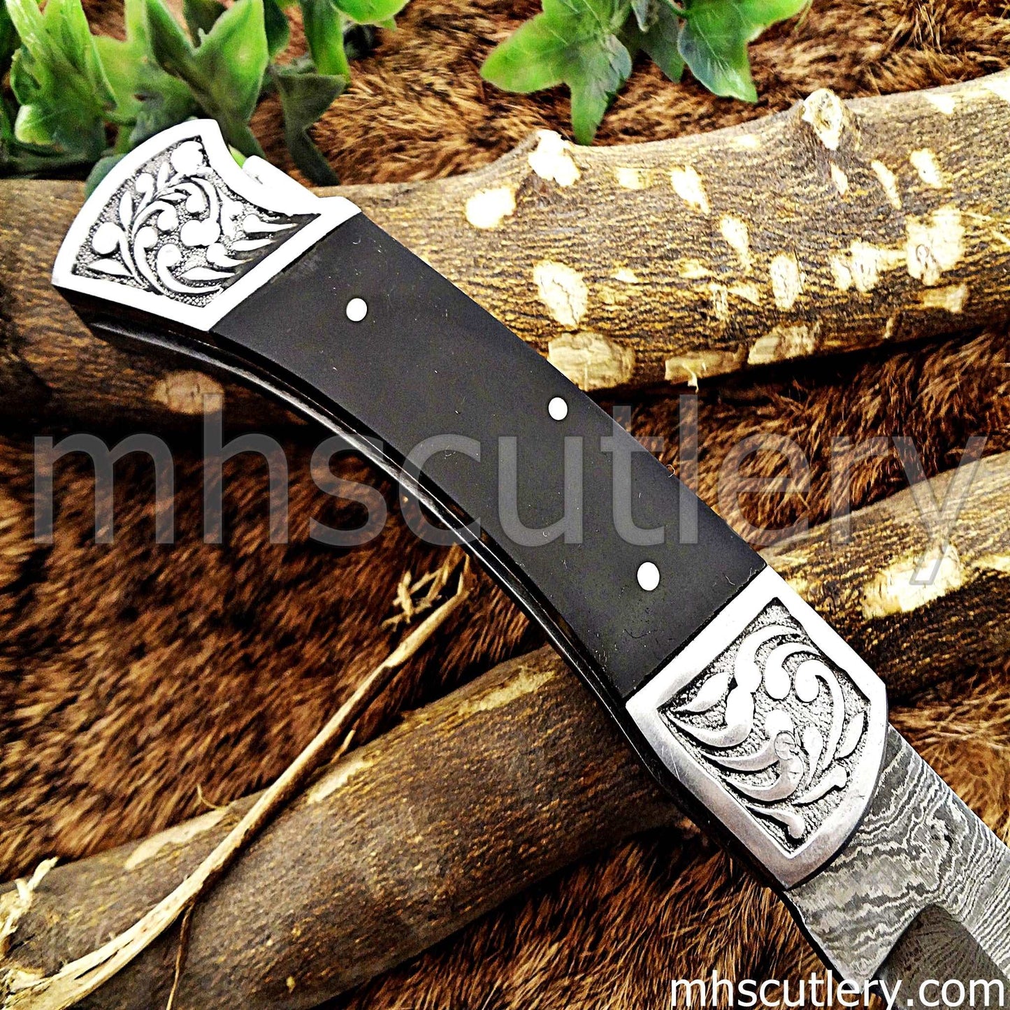 Custom Hand Forged Damascus Steel Folding Pocket Knife | mhscutlery