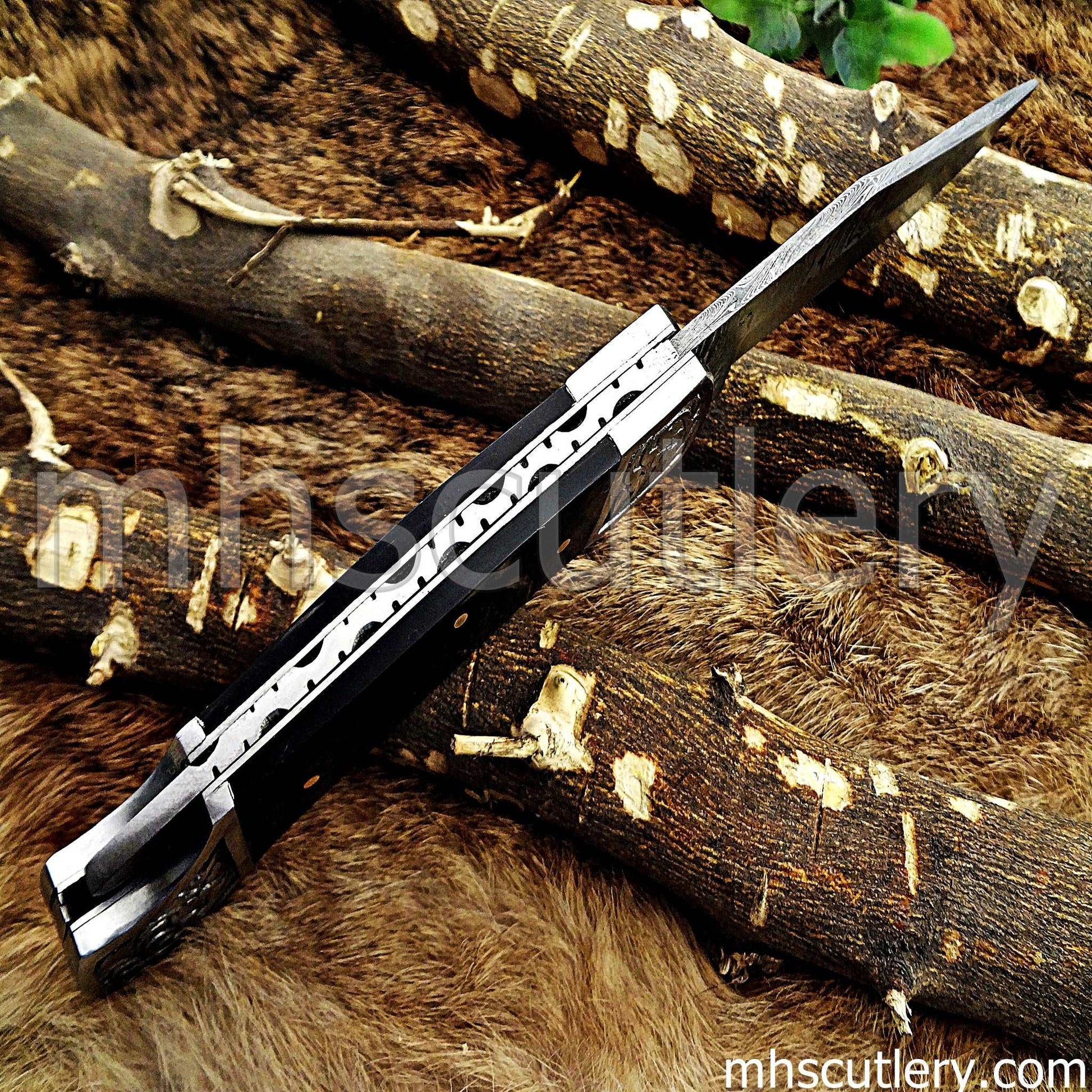 Custom Hand Forged Damascus Steel Folding Pocket Knife | mhscutlery