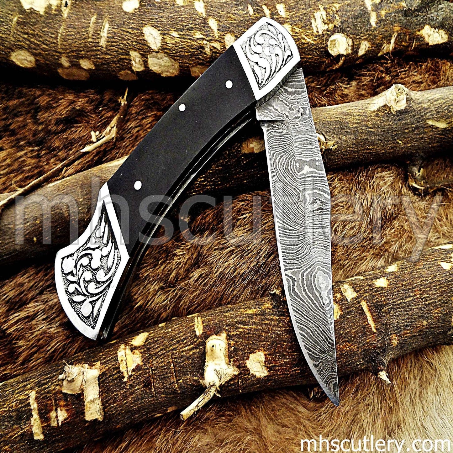 Custom Hand Forged Damascus Steel Folding Pocket Knife | mhscutlery