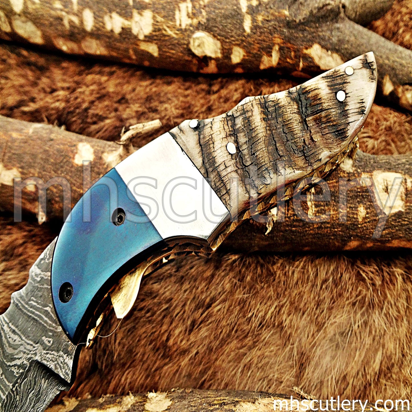 Damascus Steel Folding Karambit Pocket Knife | mhscutlery