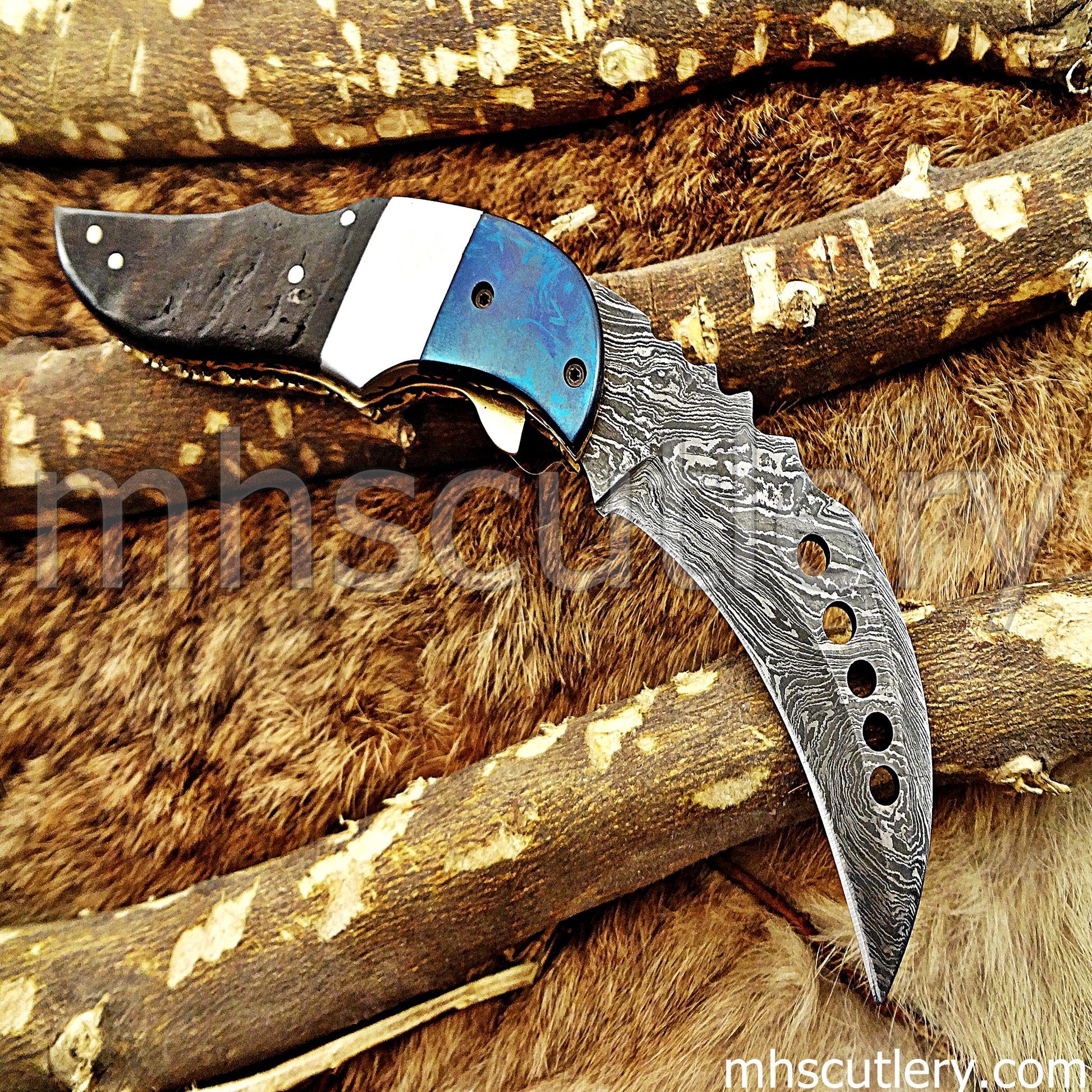 Damascus Steel Folding Karambit Pocket Knife | mhscutlery