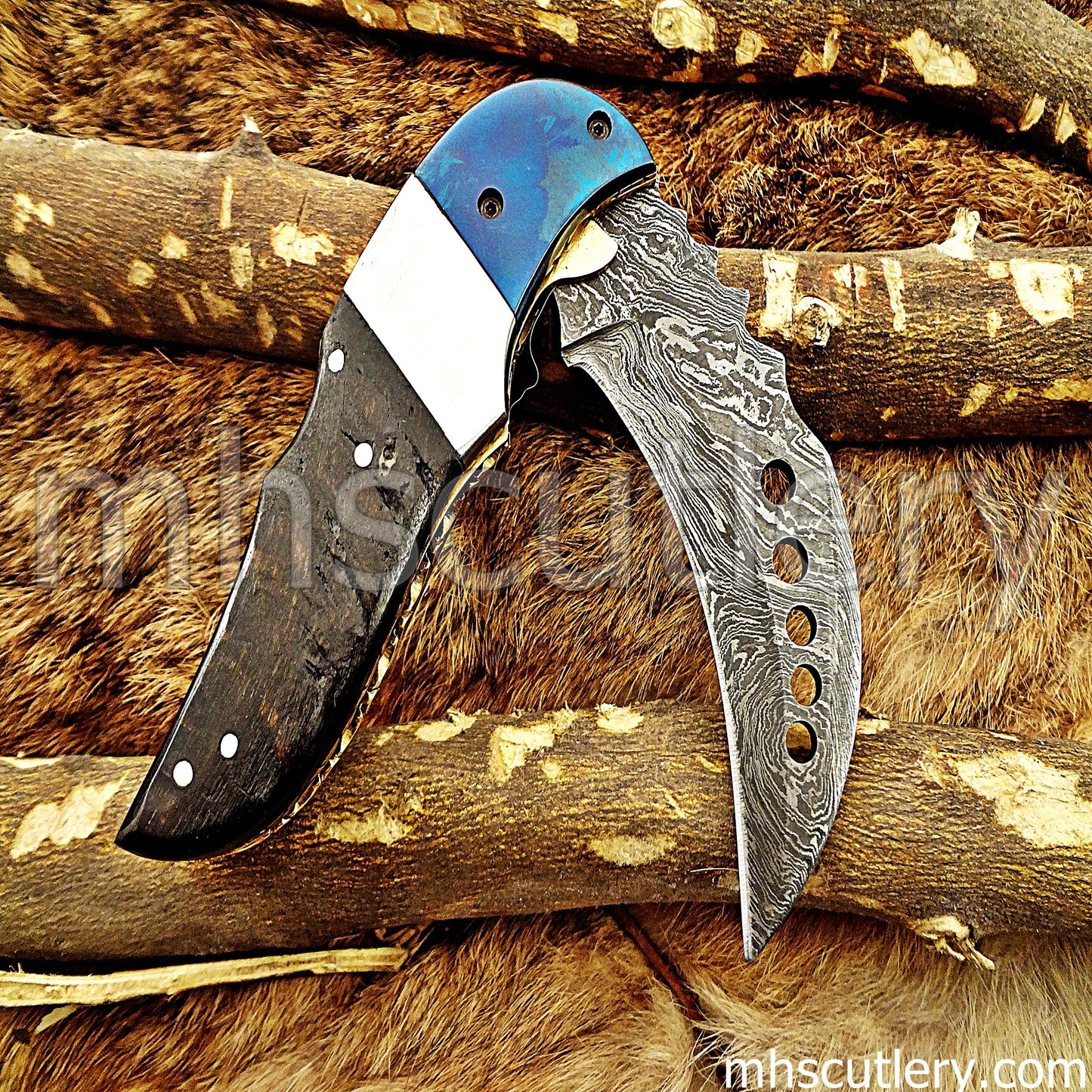 Damascus Steel Folding Karambit Pocket Knife | mhscutlery