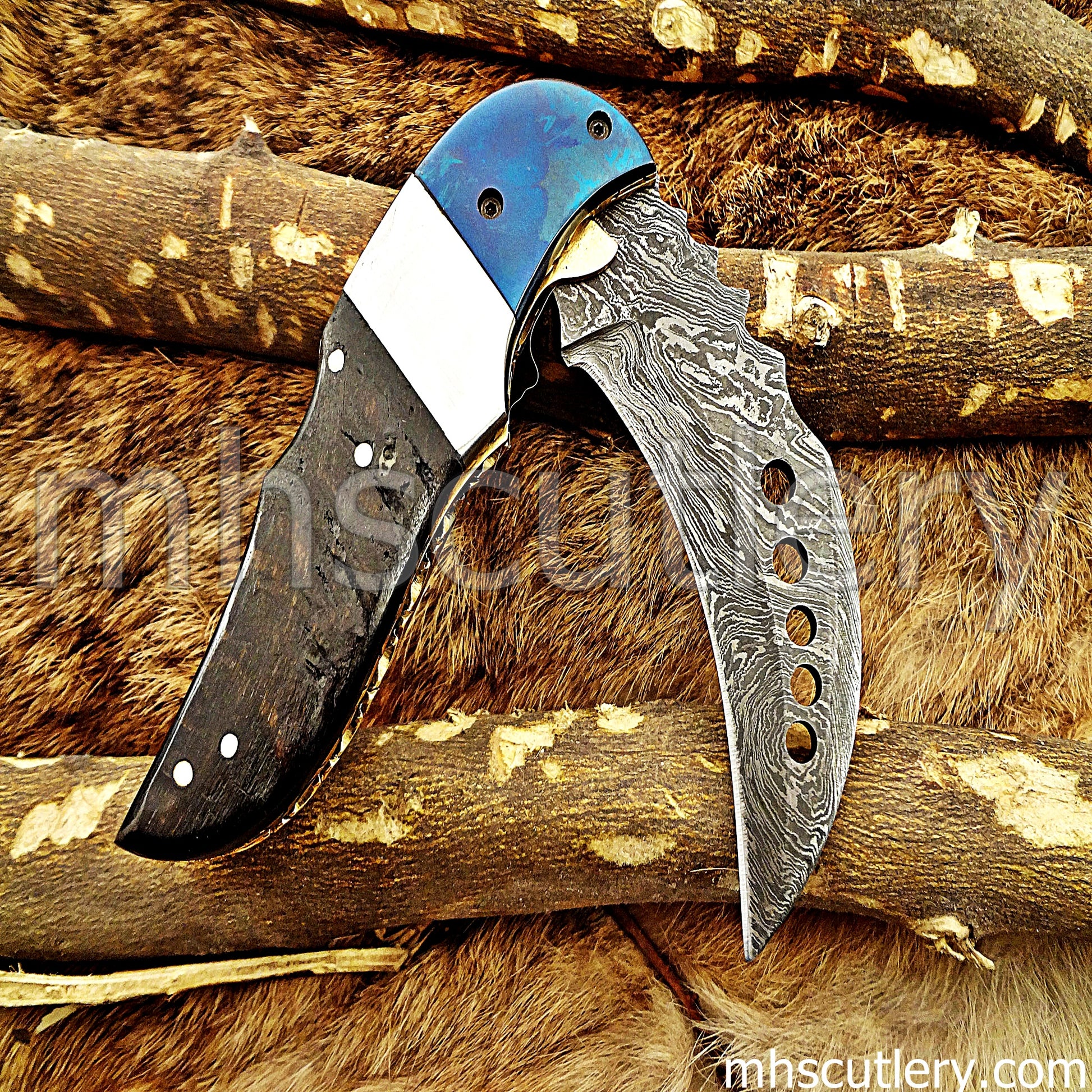 Damascus Steel Folding Karambit Pocket Knife | mhscutlery