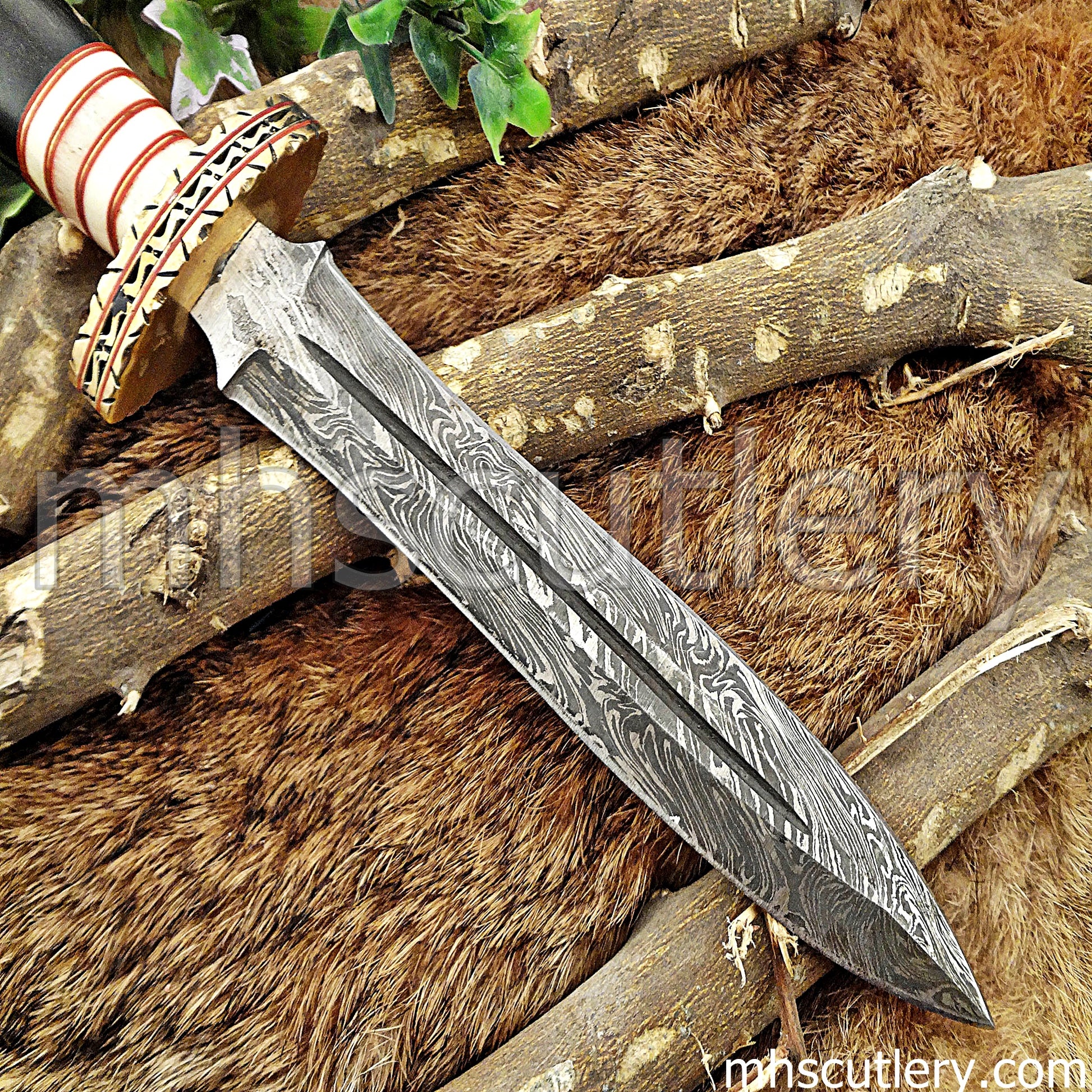 Custom Handmade Damascus Steel Spartan Dagger Knife | mhscutlery